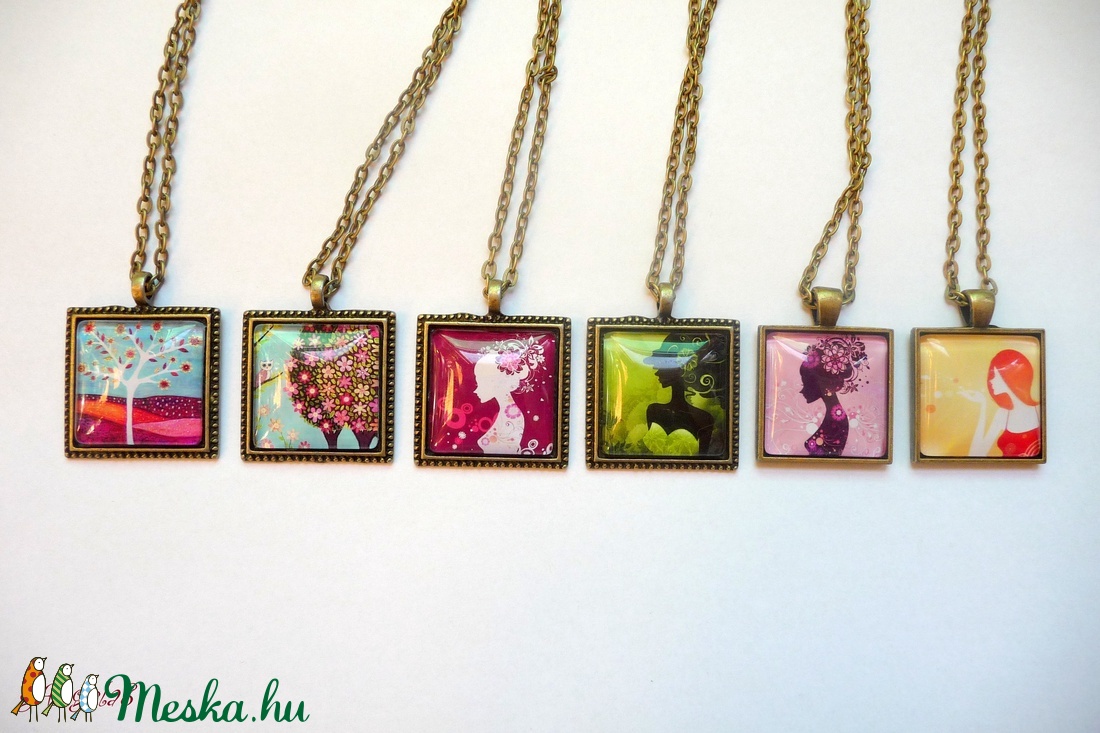Tavaszias virágos-fás-baglyos nyaklánc - ékszer - nyaklánc - medálos nyaklánc - Meska.hu