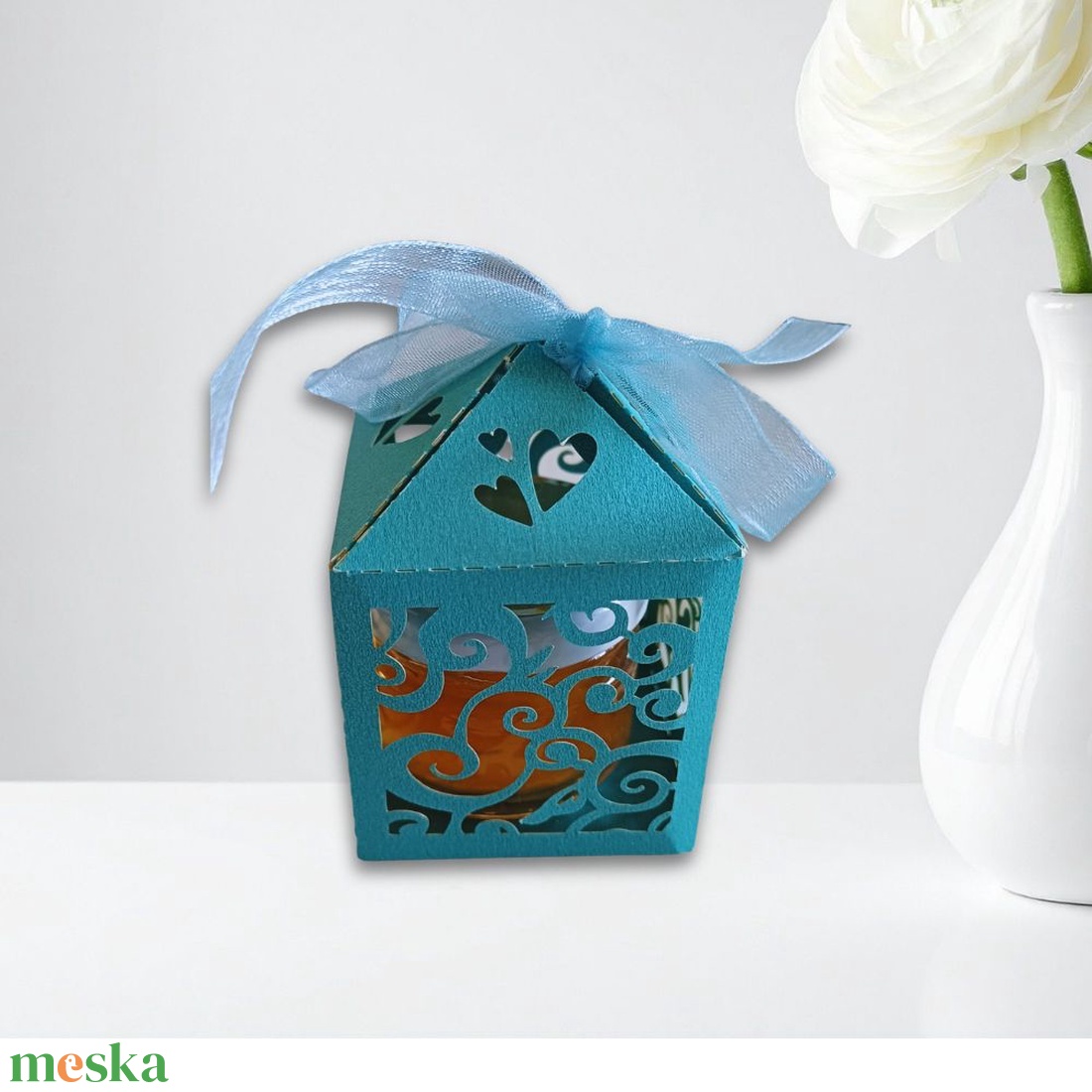 Mini dzsem türkiz díszdobozban - esküvő - emlék & ajándék - köszönőajándék - Meska.hu
