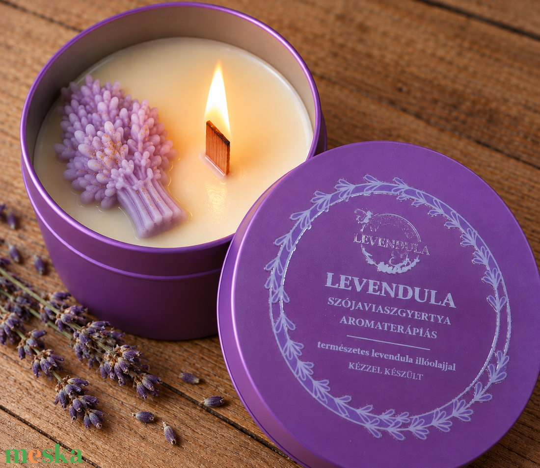 Levendula szójaviasz gyertya - otthon & életmód - gyertya, illat, aroma - gyertya - Meska.hu