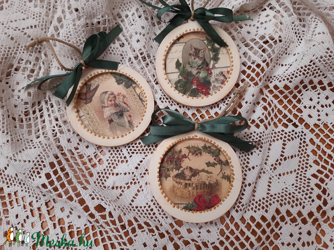 Cicás fenyődíszek- nosztalgia karácsonyi díszek,  dekoráció,   -  - Meska.hu