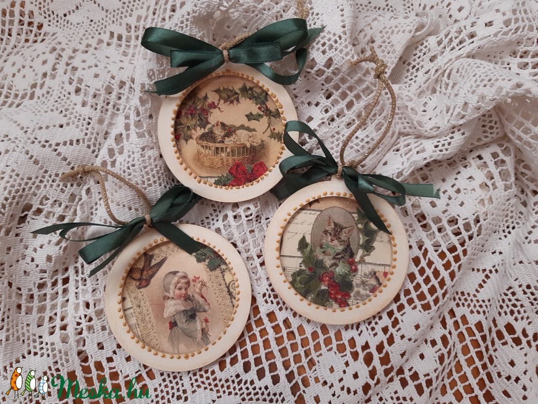 Cicás fenyődíszek- nosztalgia karácsonyi díszek,  dekoráció,   -  - Meska.hu