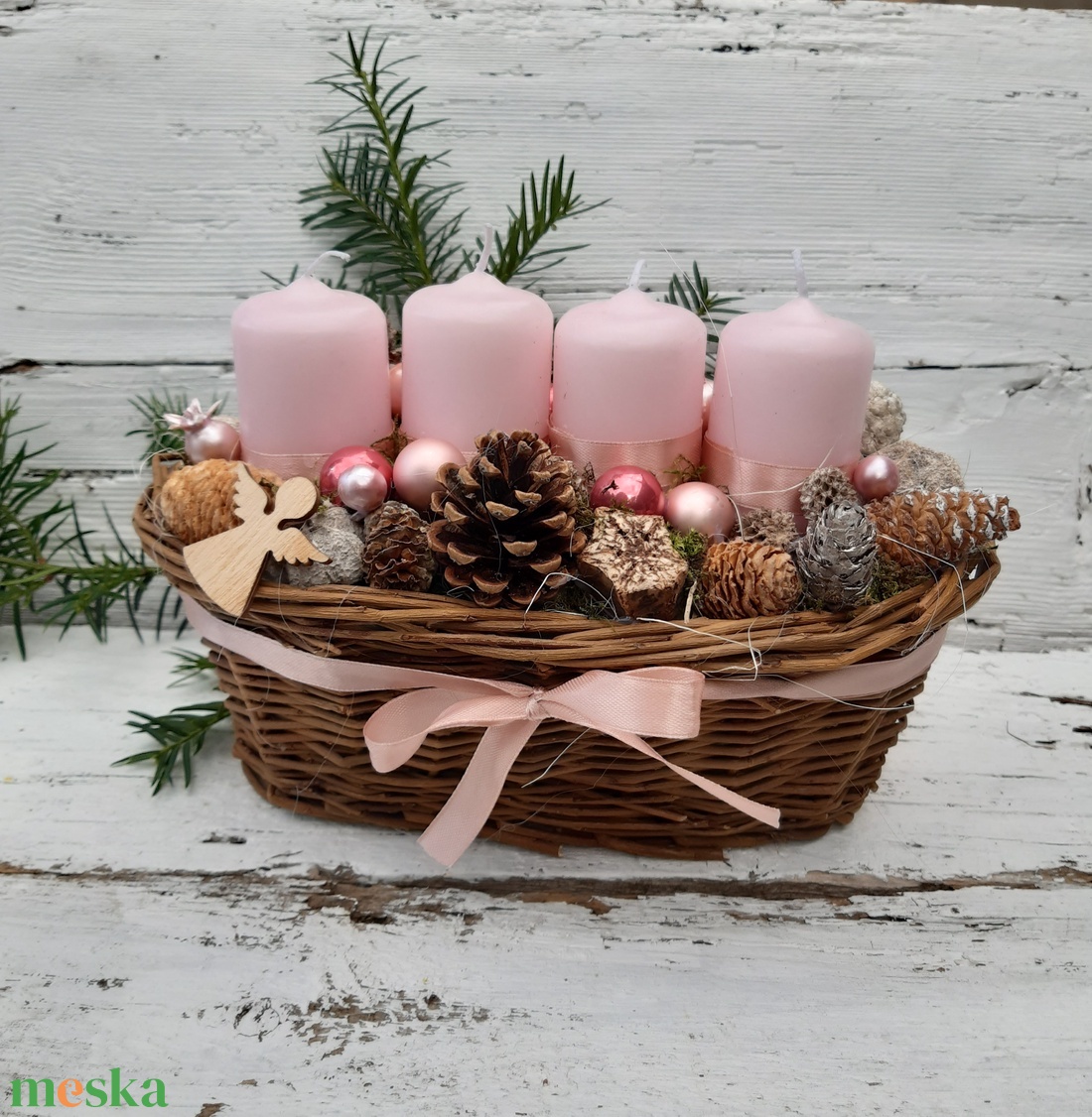 Adventi kosár natúr, rózsaszínben, karácsonyi asztaldísz, dekoráció, adventi koszorú, adventi dísz - karácsony - adventi díszek - adventi koszorú - Meska.hu Adventi kosár natúr, rózsaszínben, karácsonyi asztaldísz, dekoráció, adventi koszorú, adventi dísz - karácsony - adventi díszek - adventi koszorú - Meska.hu