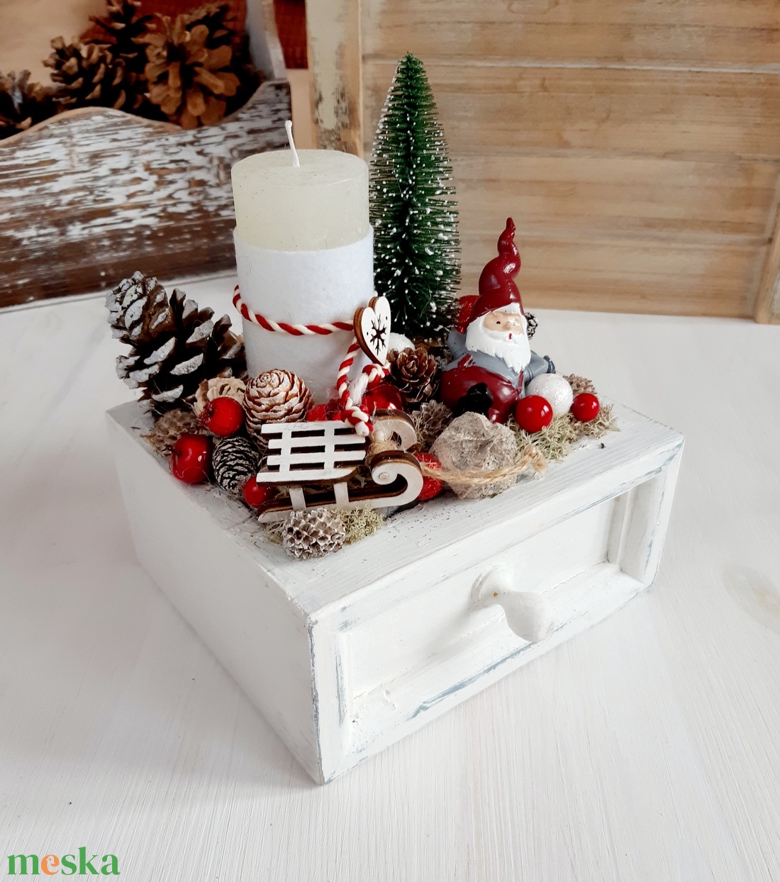 Télapós asztaldísz- karácsonyi dekoráció, gyertyás asztaldísz - karácsony - adventi díszek - adventi gyertyadíszek és koszorúdíszek - Meska.hu