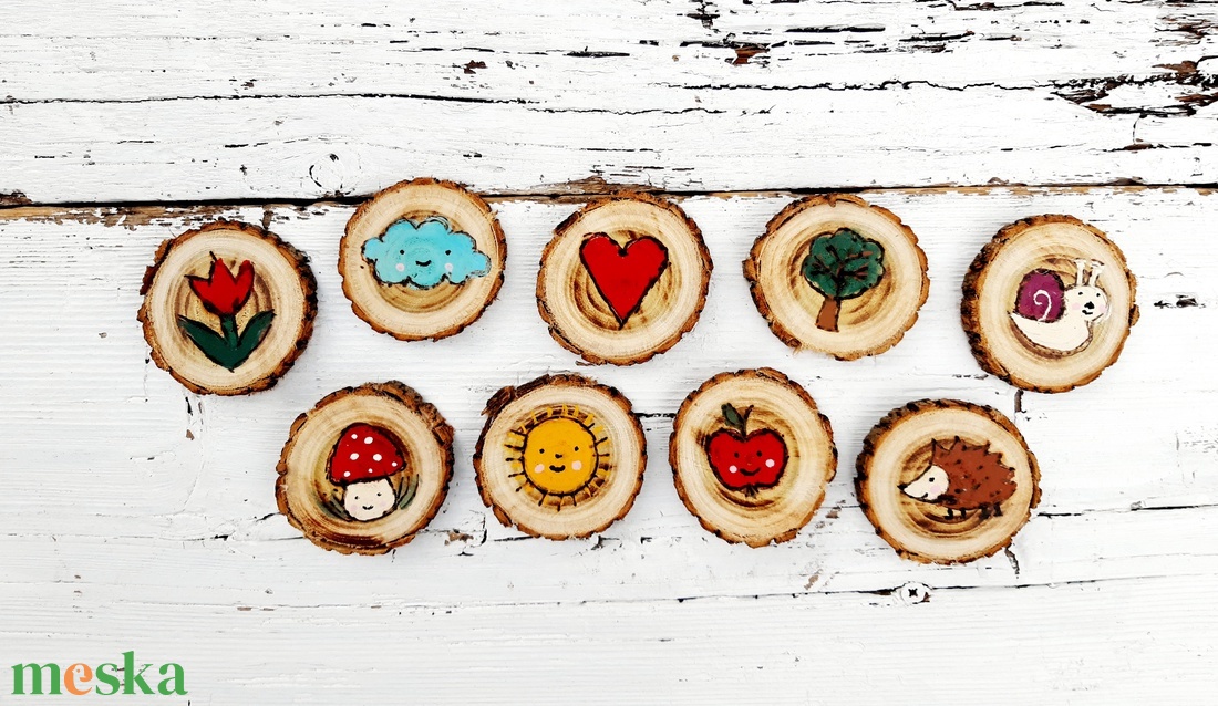 Óvodai emlék- Ovis jelek fakorongon- ballagásra, dekoráció, ajándék 9db - játék & sport - ovis felszerelés - óvodai jelek - Meska.hu