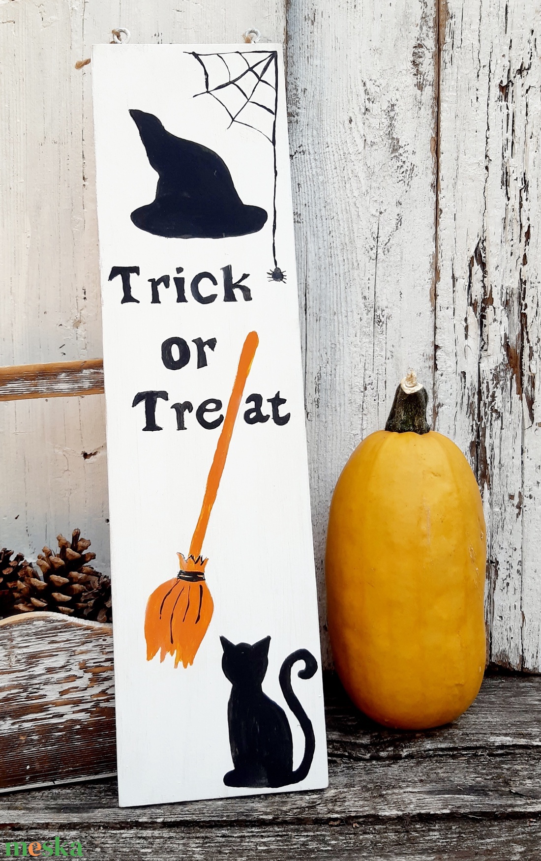 Boszis  tábla- ajtódísz, őszi dekoráció, Halloween tábla, halloween party, boszi, seprű - otthon & életmód - dekoráció - halloween - halloweeni ajtódíszek és ablakdíszek - Meska.hu