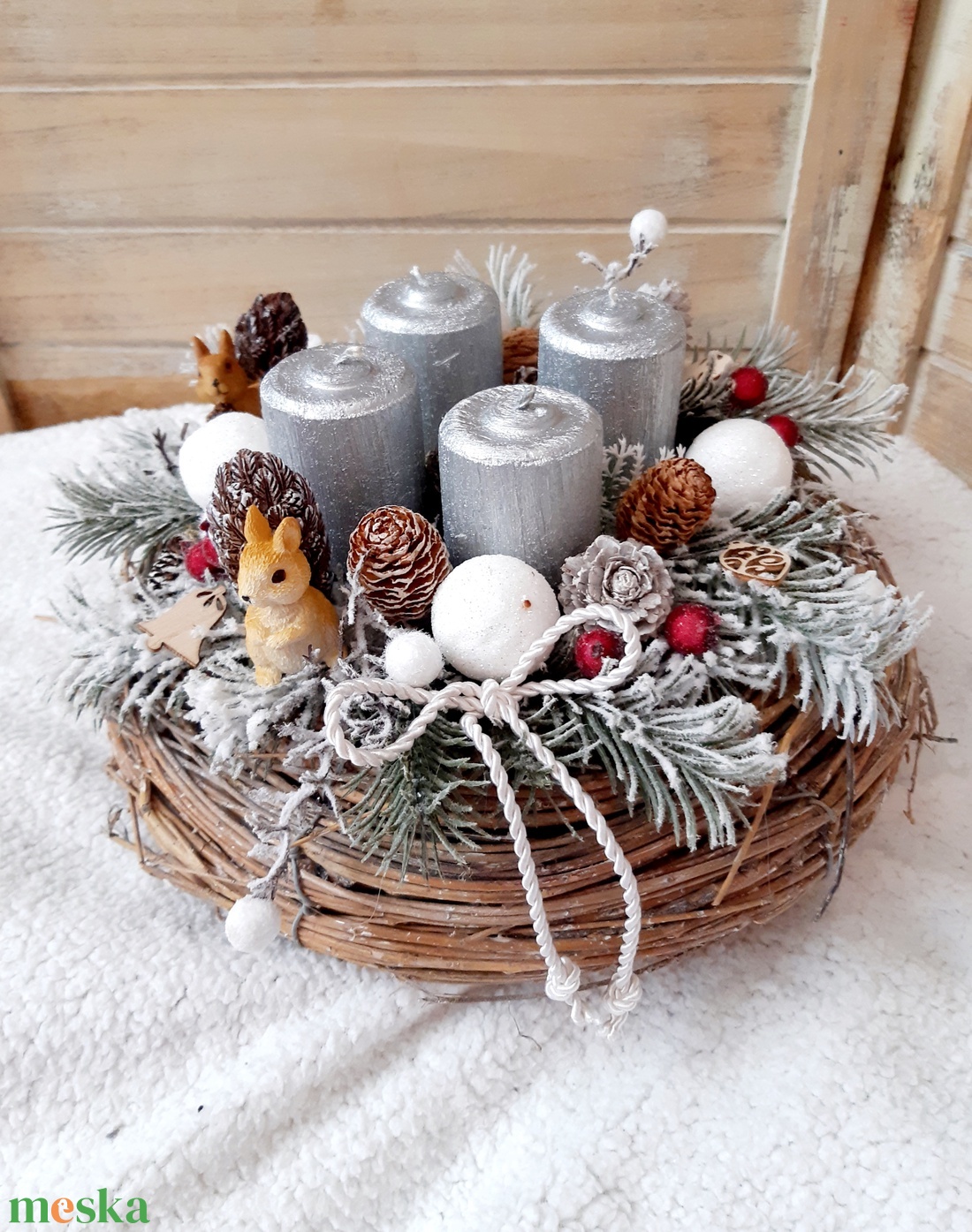 Adventi koszorú mókusokkal karácsonyi asztaldísz, dekoráció, adventi koszorú, adventi dísz - karácsony - adventi díszek - adventi koszorú - Meska.hu
