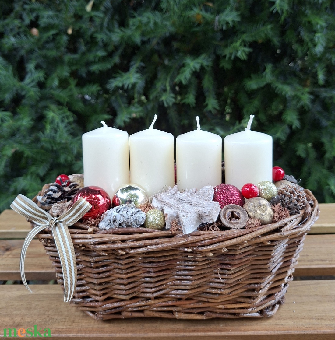 Adventi gyertyakosár- adventi dísz karácsonyi asztaldísz - karácsony - adventi díszek - adventi koszorú - Meska.hu