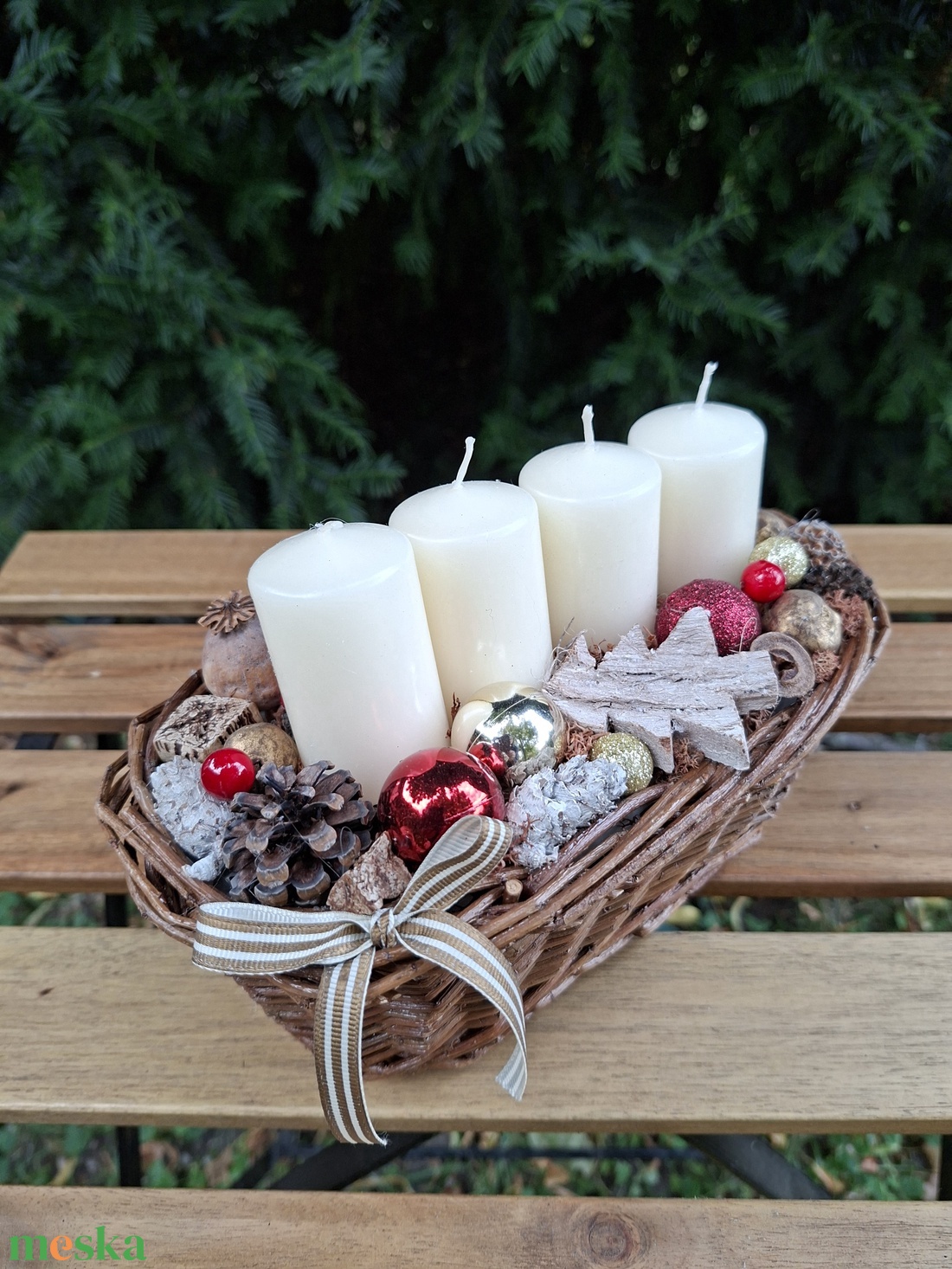 Adventi gyertyakosár- adventi dísz karácsonyi asztaldísz - karácsony - adventi díszek - adventi koszorú - Meska.hu