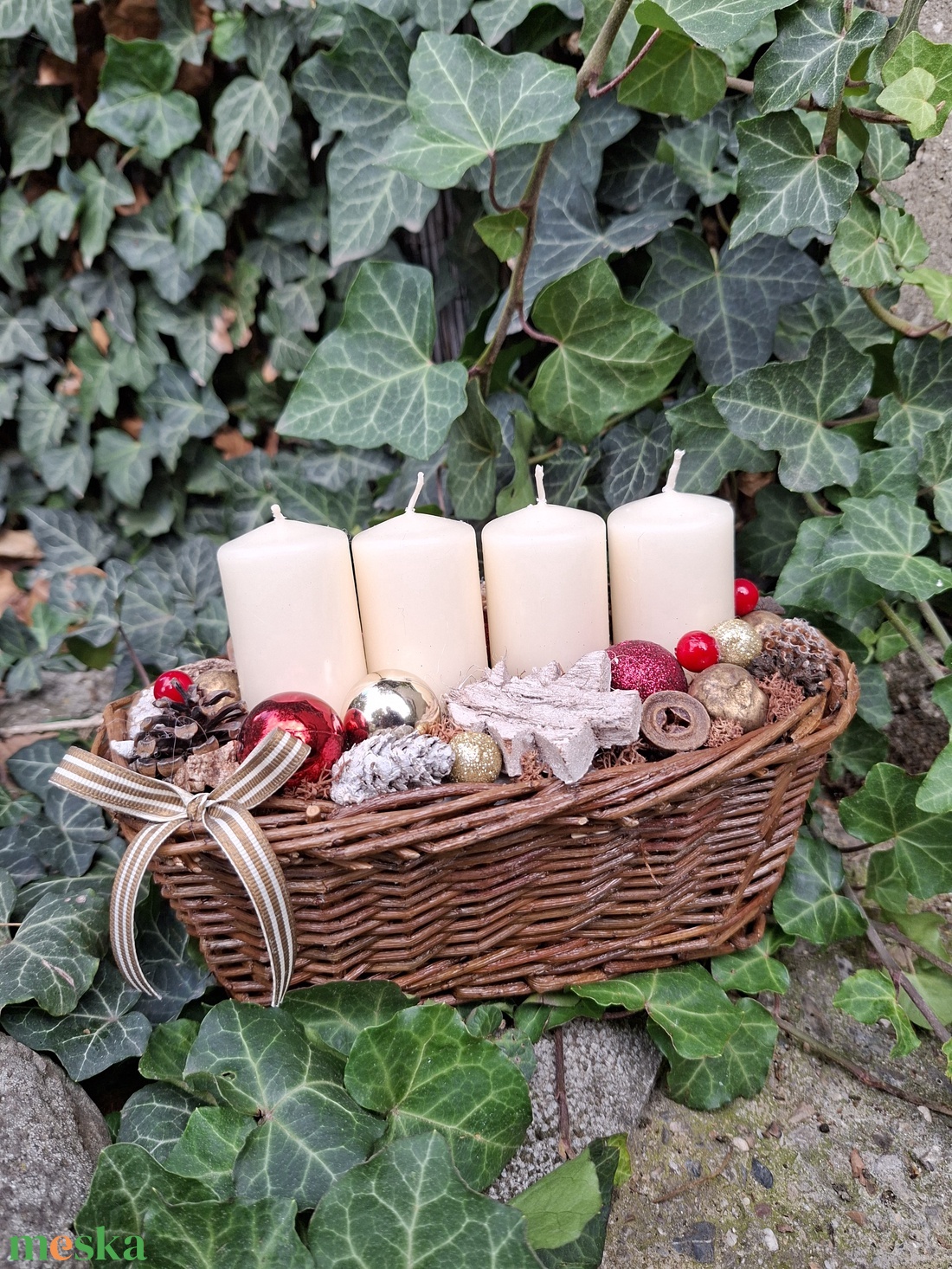 Adventi gyertyakosár- adventi dísz karácsonyi asztaldísz - karácsony - adventi díszek - adventi koszorú - Meska.hu