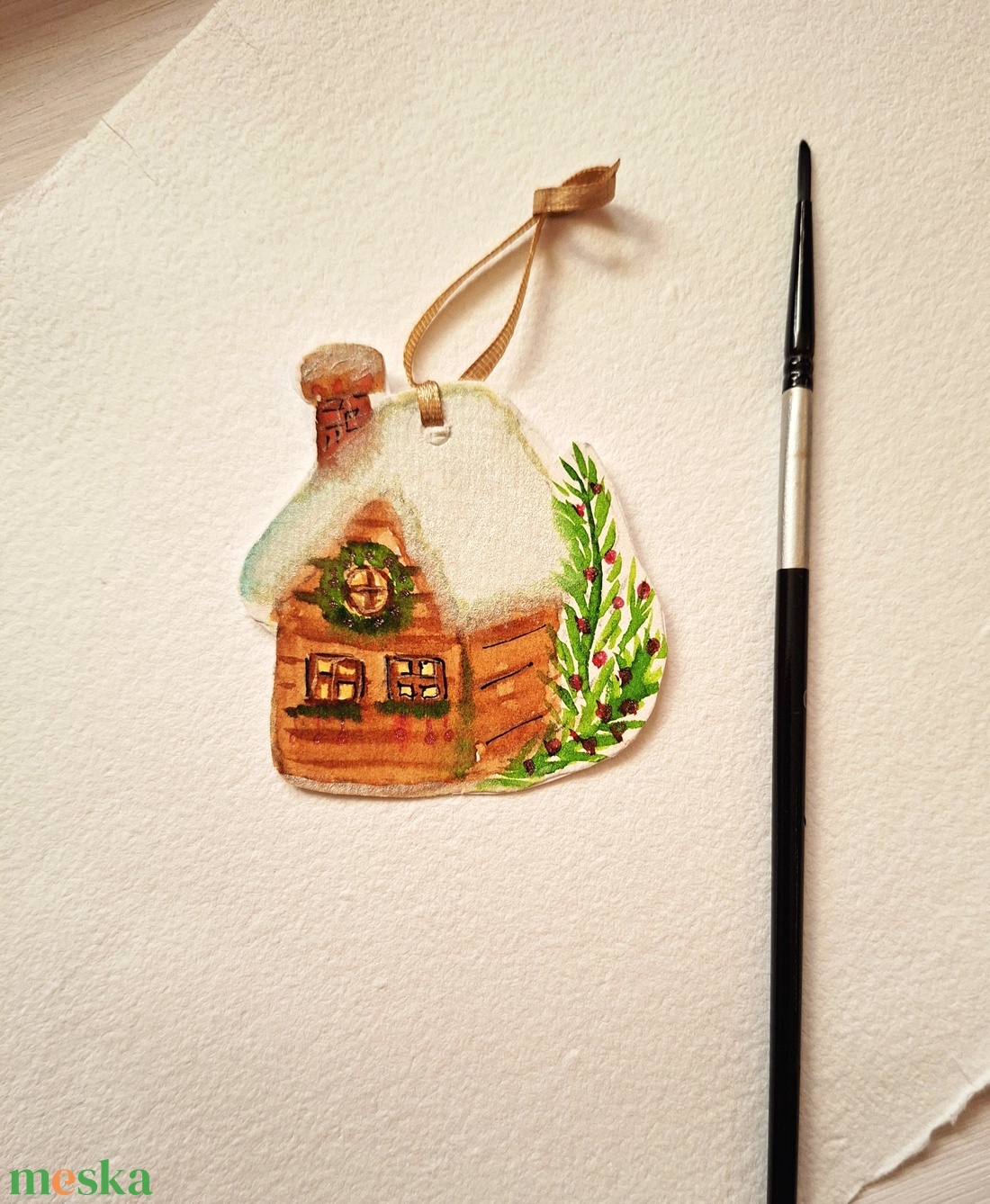 Havas házikó - Ajándékkísérő kártya, kézzel festett kártya, karácsonyi házikó - otthon & életmód - papír, írószer - ajándékozás kellékei - ajándékkísérő - Meska.hu