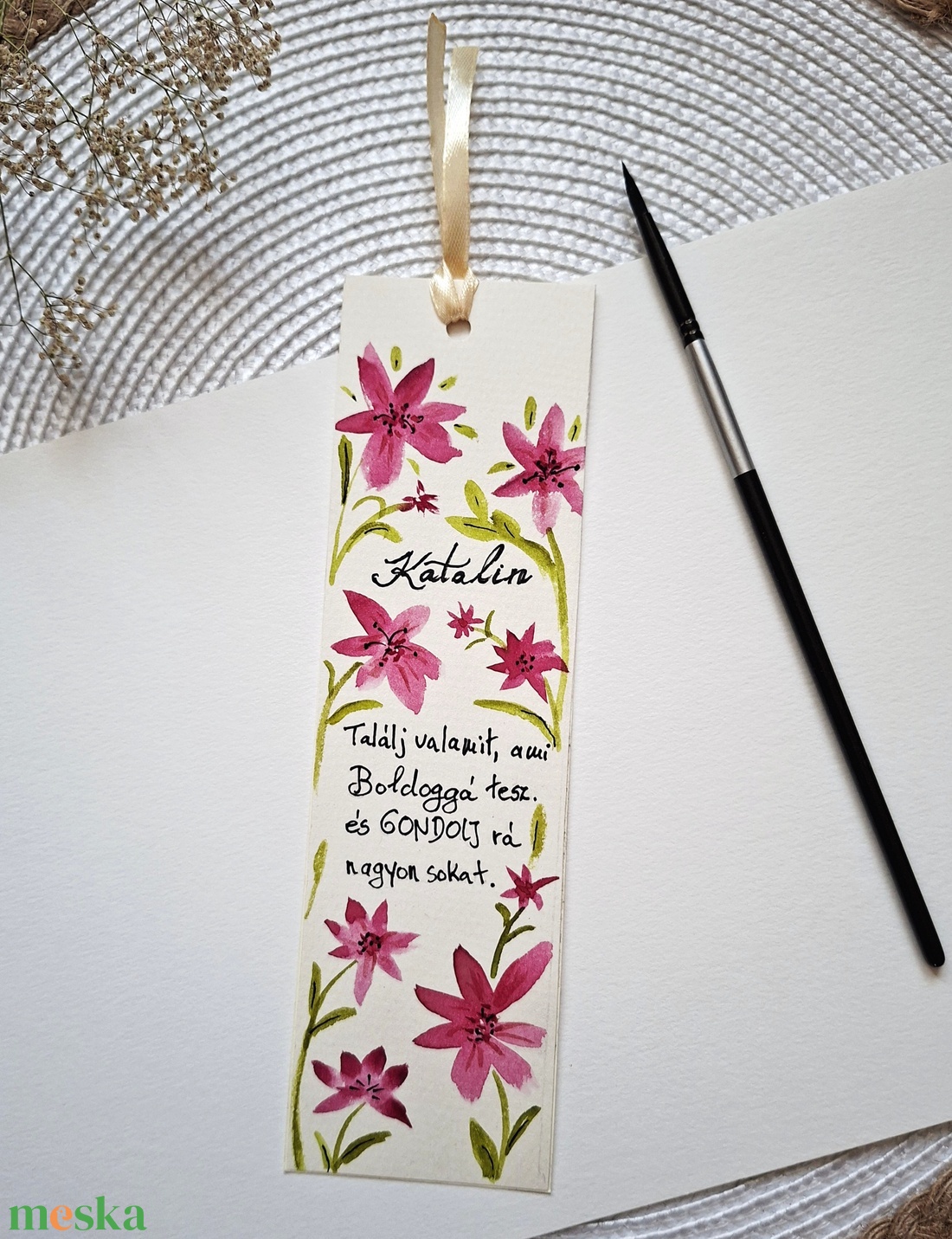 Katalin - akvarell virágok könyvjelző, kézzel festett  Azonnal vihető - könyv & zene - könyvjelző - Meska.hu