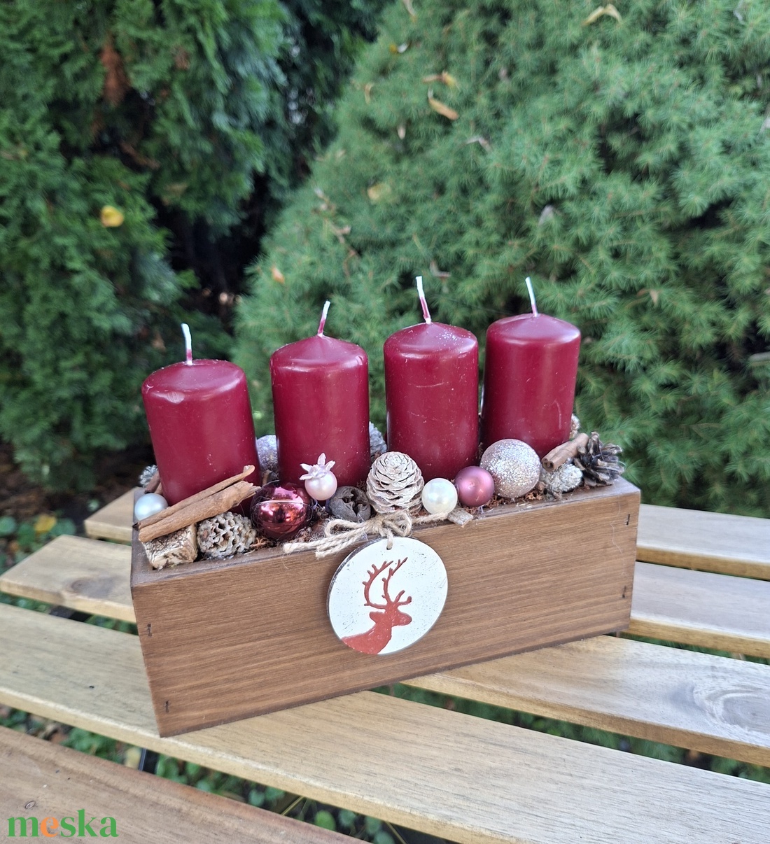 Karácsonyvárás- gyertyák faládikában, asztaldísz, vintage dekoráció, Azonnal vihető! - karácsony - adventi díszek - adventi koszorú - Meska.hu