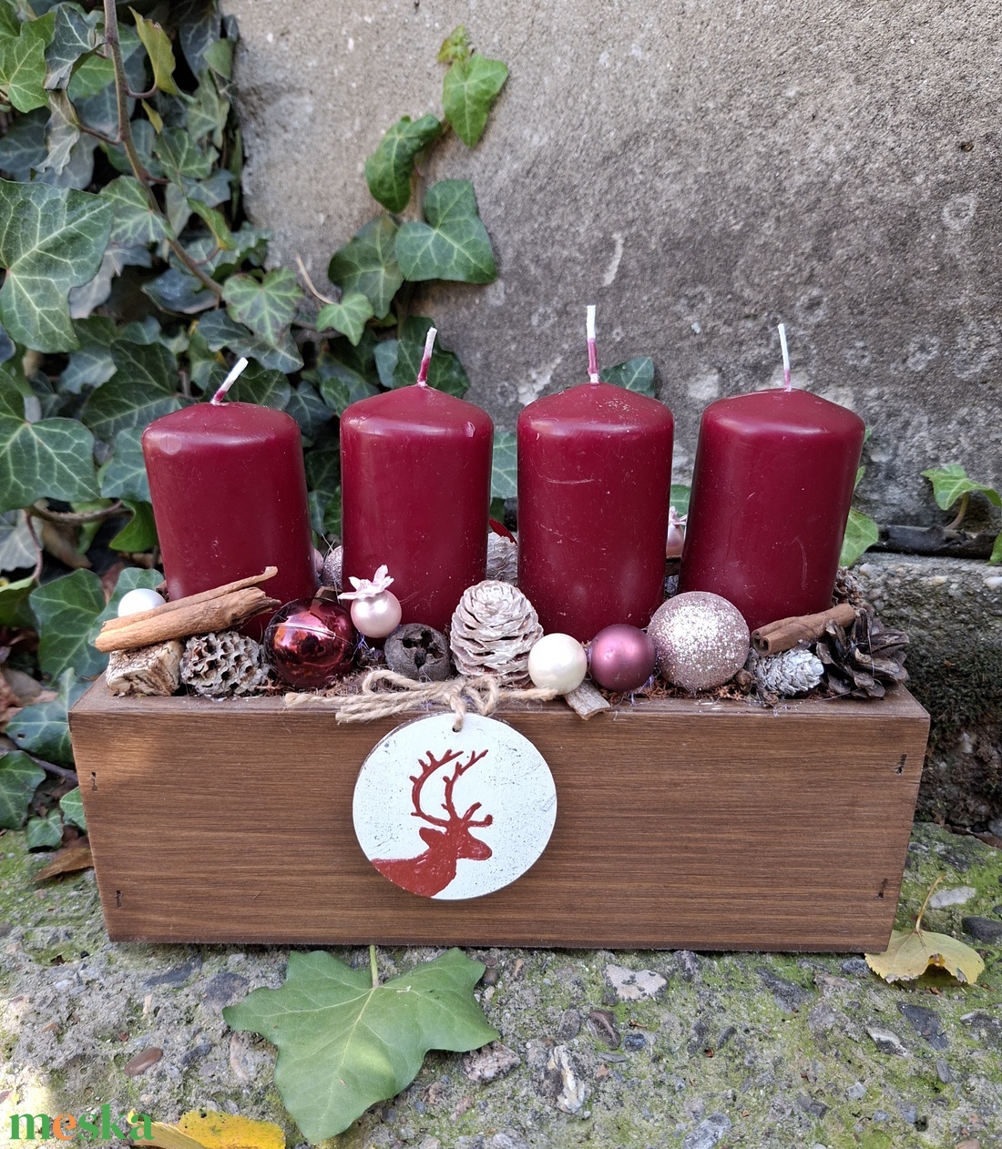 Karácsonyvárás- gyertyák faládikában, asztaldísz, vintage dekoráció, Azonnal vihető! - karácsony - adventi díszek - adventi koszorú - Meska.hu