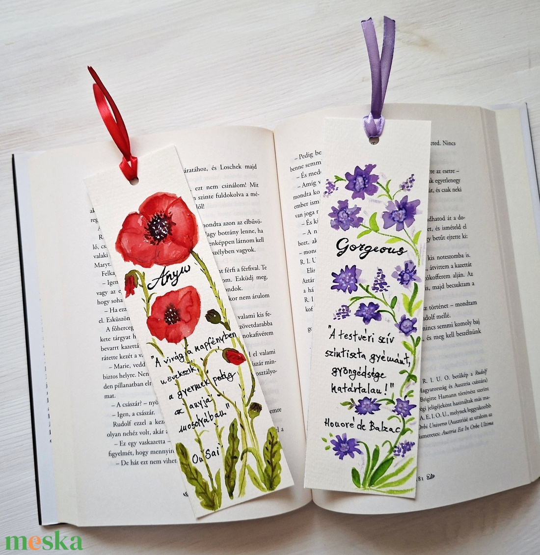 Akvarell virágok, levelek- Kézzel festett könyvjelzők idézettel -virágok - NÉVRE SZÓLÓAN! - könyv & zene - könyvjelző - Meska.hu