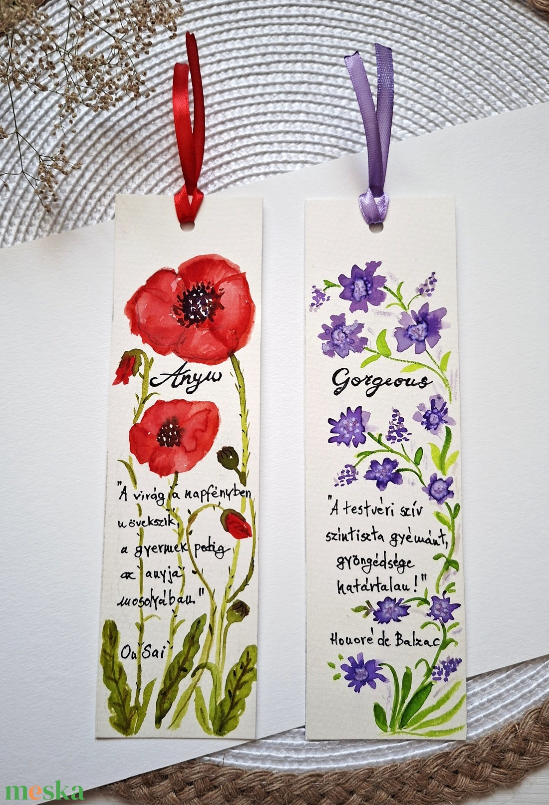 Akvarell virágok, levelek- Kézzel festett könyvjelzők idézettel -virágok - NÉVRE SZÓLÓAN! - könyv & zene - könyvjelző - Meska.hu