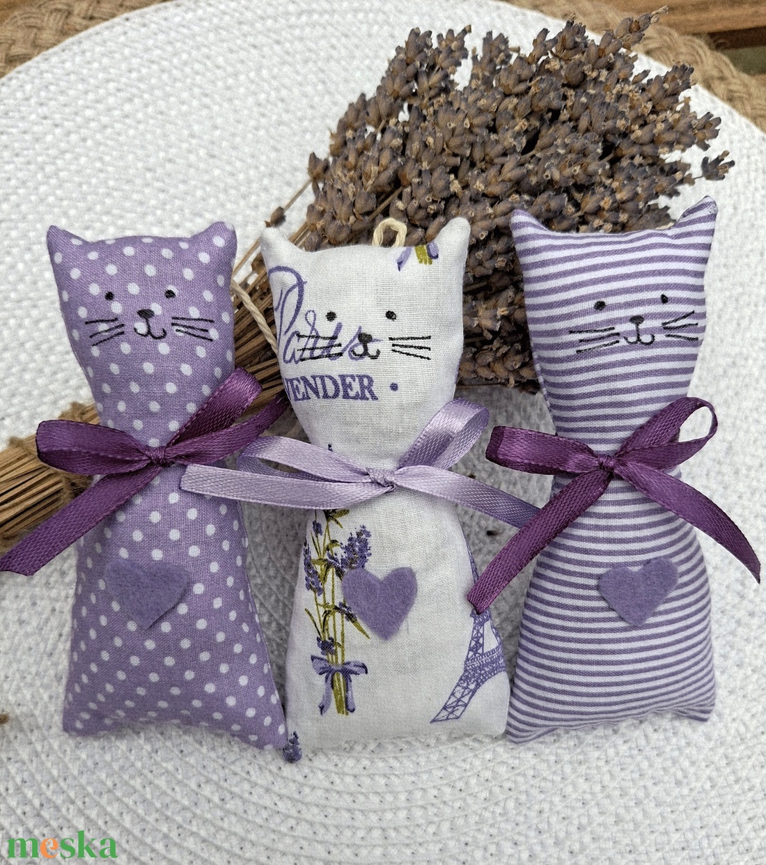 Lila levendula cicák 3db-os llatpárna levendulavirággal töltve, illatzsákok - otthon & életmód - gyertya, illat, aroma - illatzsák - Meska.hu