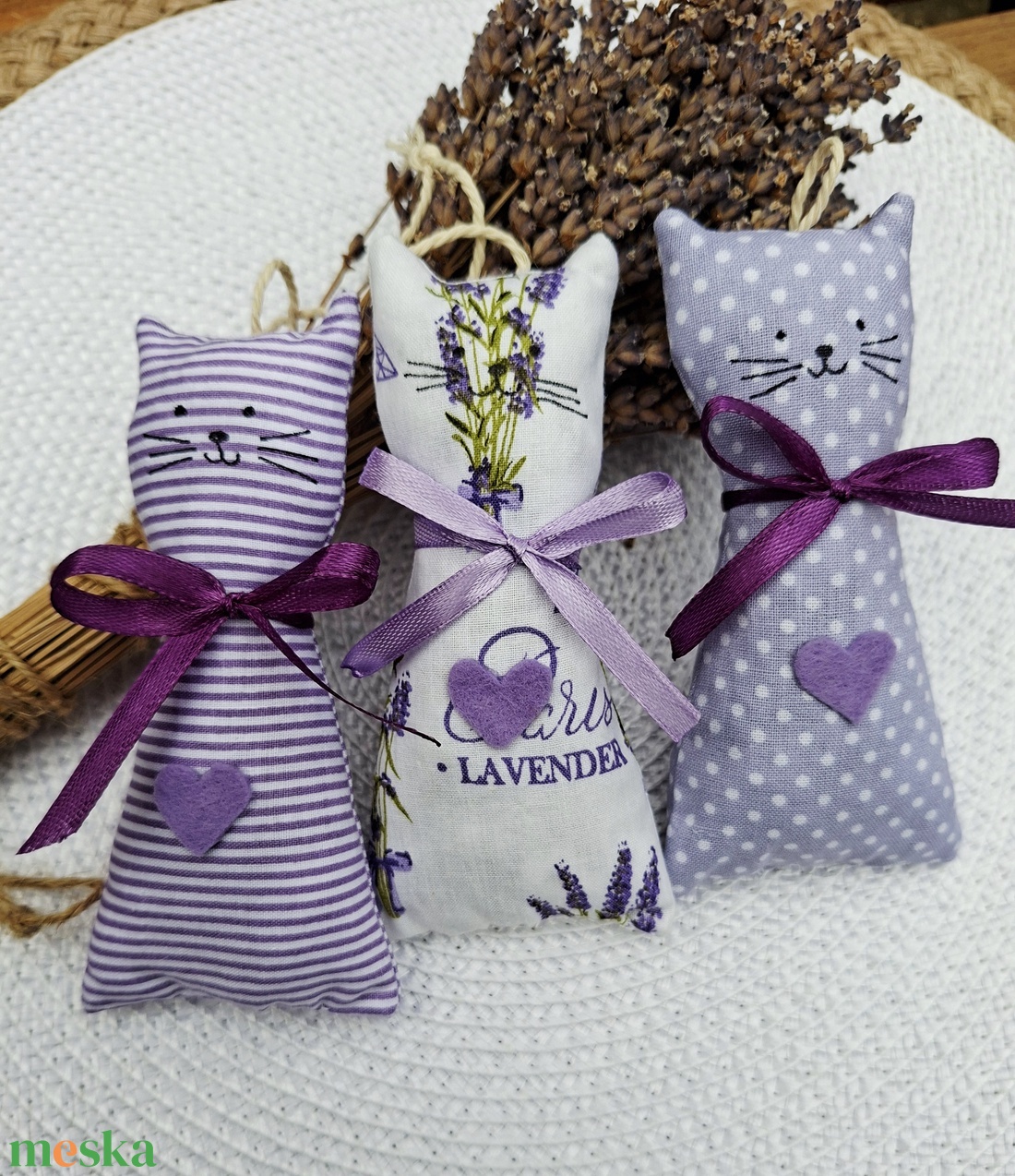  Lila levendula cicák-illatpárna levendulavirággal töltve, illatzsákok - otthon & életmód - gyertya, illat, aroma - illatzsák - Meska.hu
