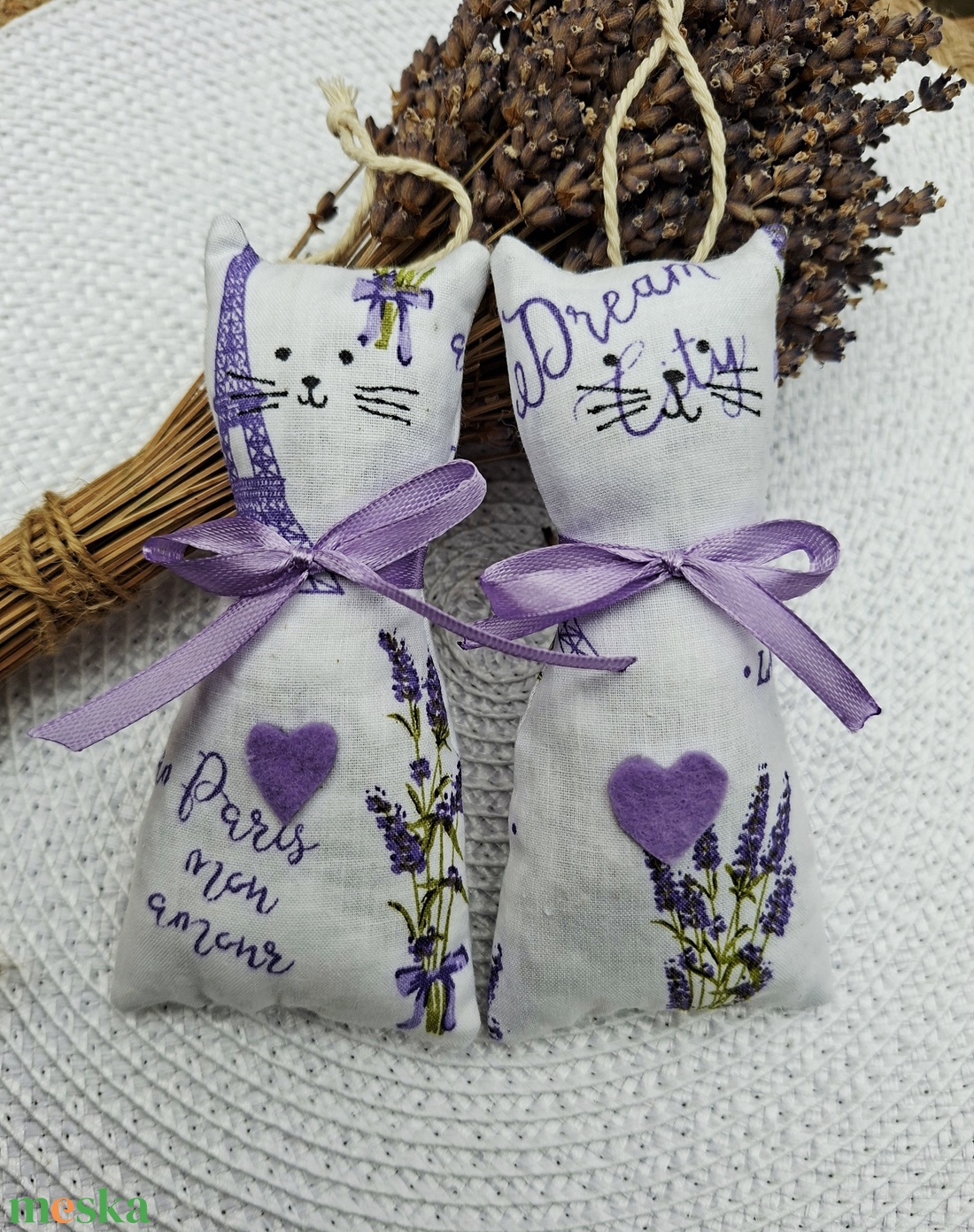 Levendula-cicák párban, illatzsákok, illatpárnák- 2db, levendulavirággal töltve - otthon & életmód - gyertya, illat, aroma - illatzsák - Meska.hu