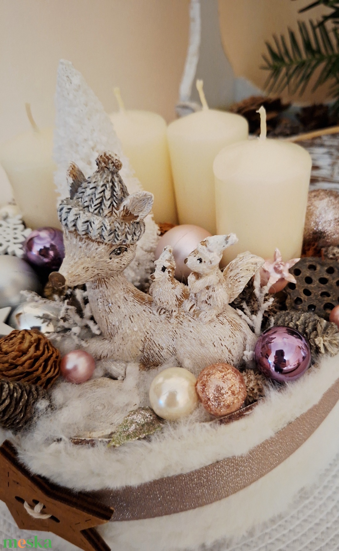 Őzikés adventi doboz, gyertyadísz, adventi asztali dísz bézs-púder - karácsony - adventi díszek - adventi koszorú - Meska.hu