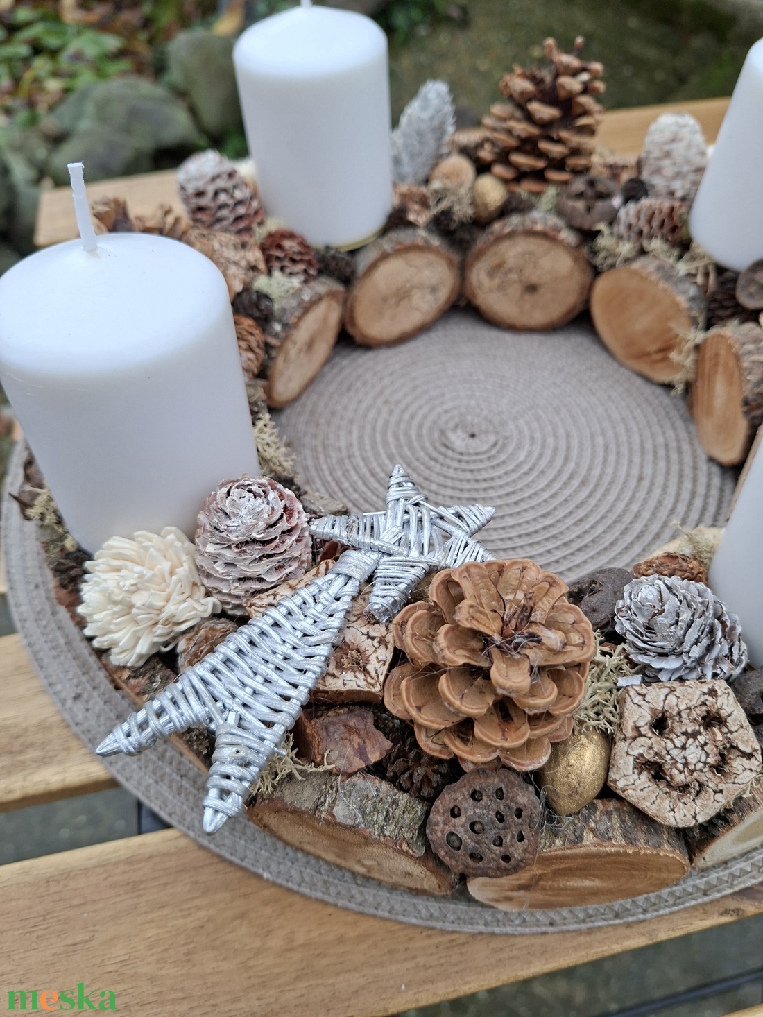Adventi koszorú- faszeletes, tobozdíszekkel,adventi dísz, karácsonyi asztaldísz nagy méretű - karácsony - adventi díszek - adventi koszorú - Meska.hu