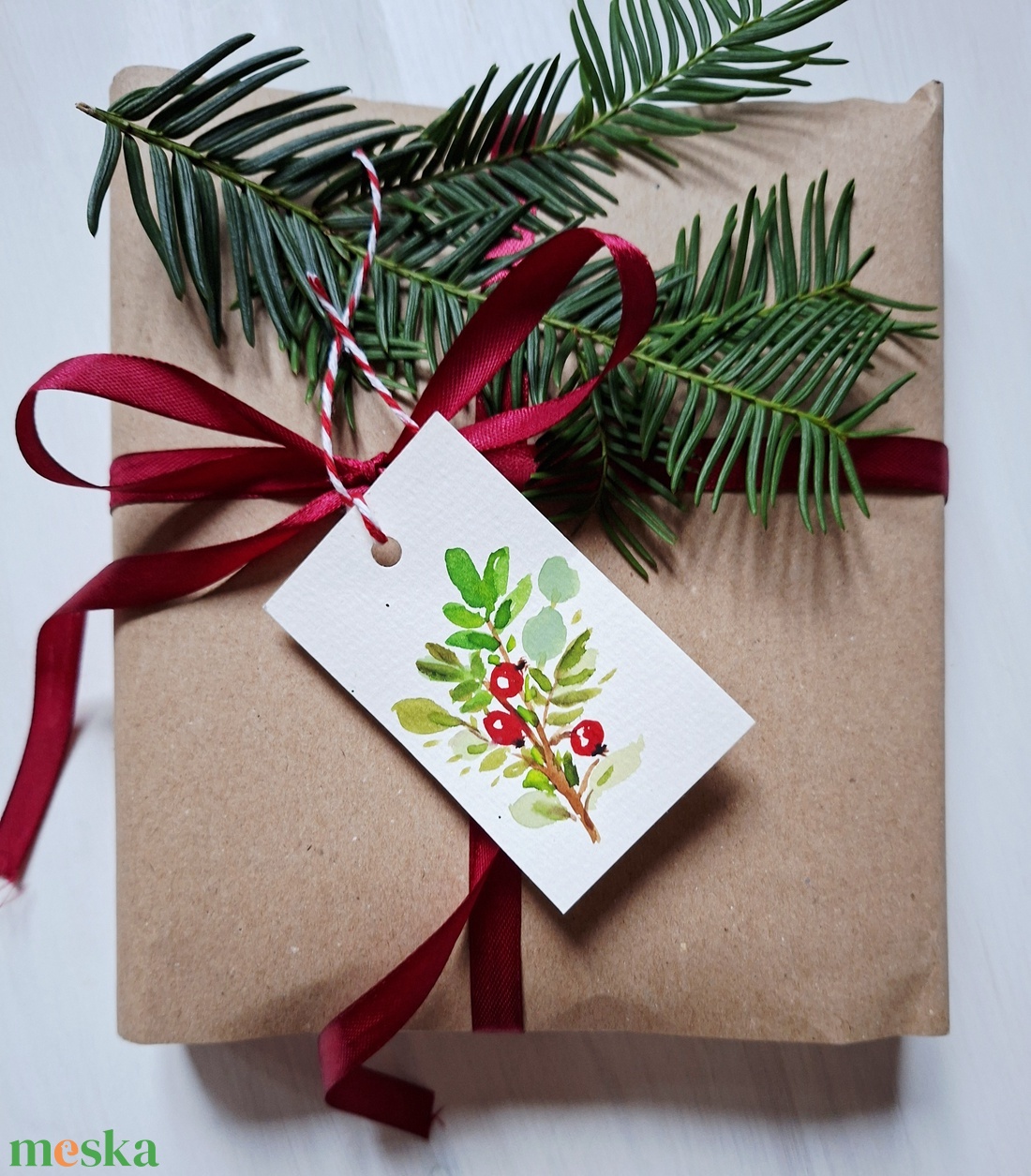 Karácsonyi zöldek- 6db- kézzel festett karácsonyi ajándékkísérő, dekoráció - karácsony - karácsonyi lakásdekoráció - karácsonyfadíszek - Meska.hu