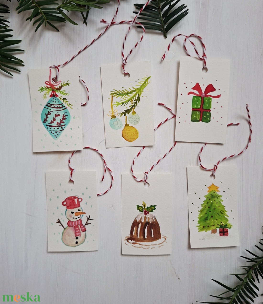 Karácsonyi díszben- 6db- kézzel festett karácsonyi ajándékkísérő, dekoráció - karácsony - karácsonyi lakásdekoráció - karácsonyfadíszek - Meska.hu