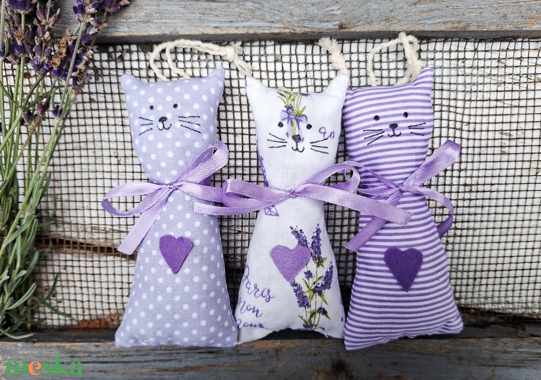 Levendula -lila -cicák párban, illatzsákok, illatpárnák- 2db, levendulavirággal töltve - otthon & életmód - gyertya, illat, aroma - illatzsák - Meska.hu