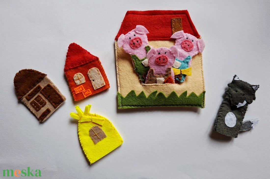 A három kismalac és a farkas - c. meséhez filc ujjbáb készlet, Mini Színház - játék & sport - bábok - ujjbáb - Meska.hu