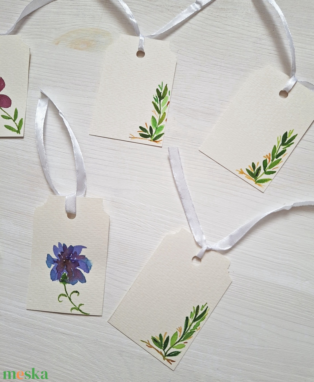 Virágok, levelek - Ajándékkísérő kártyák, kézzel festett 6db kártya - otthon & életmód - papír, írószer - ajándékozás kellékei - ajándékkísérő - Meska.hu