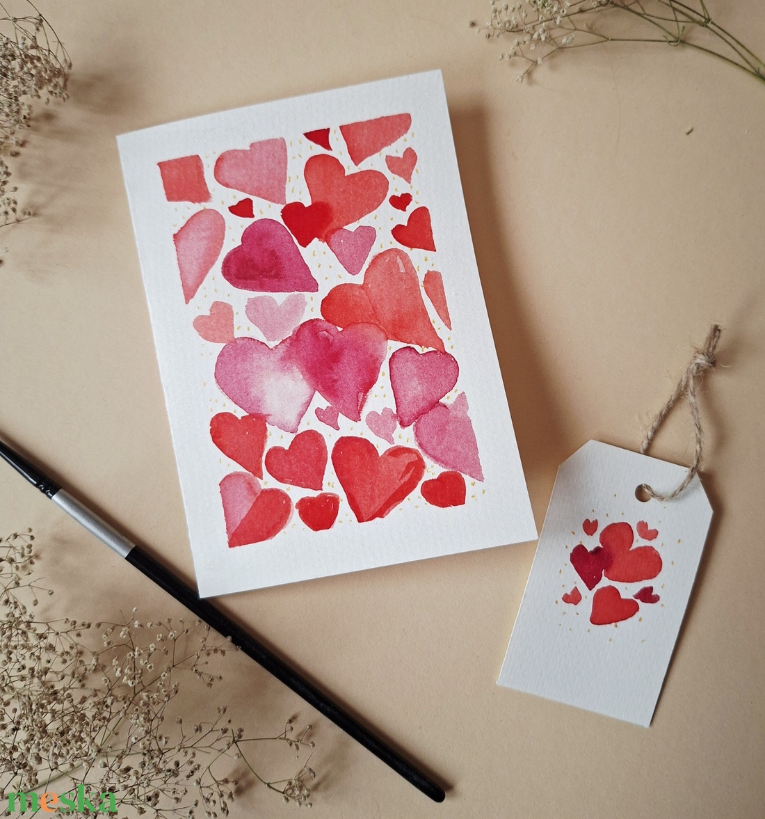 Csupa Szív -kézzel festett köszöntőlap, Valentin napi kártya, nőnapra, anyák napjára -ajándékkártyával - otthon & életmód - papír, írószer - ajándékozás kellékei - képeslap, üdvözlőlap - Meska.hu