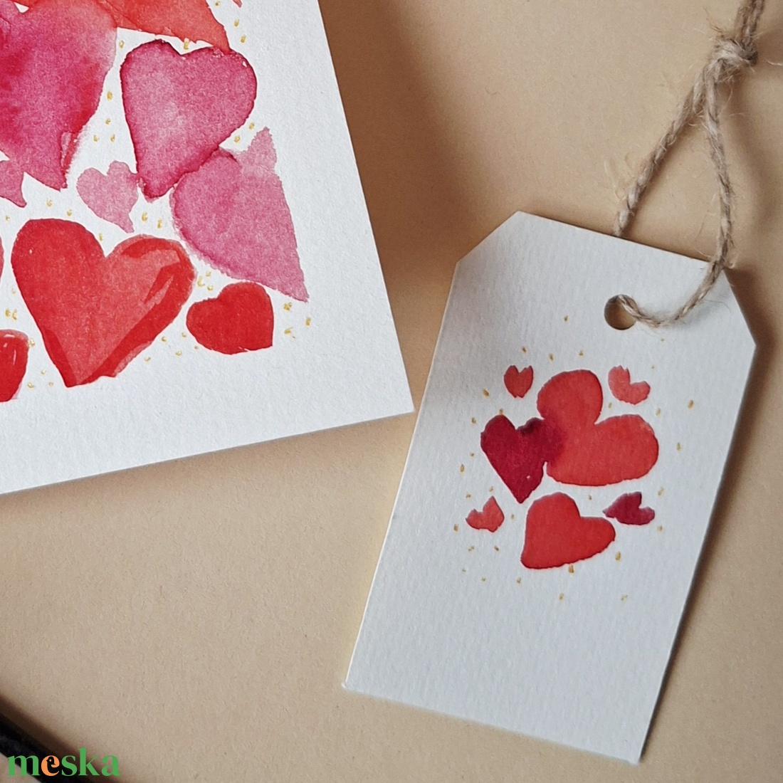 Csupa Szív -kézzel festett köszöntőlap, Valentin napi kártya, nőnapra, anyák napjára -ajándékkártyával - otthon & életmód - papír, írószer - ajándékozás kellékei - képeslap, üdvözlőlap - Meska.hu