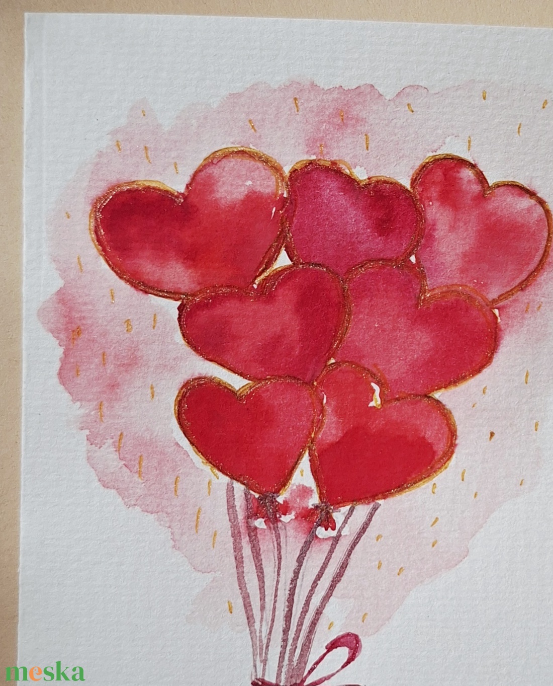 Szíves luficsokor-kézzel festett köszöntőlap, Valentin napi kártya, nőnapra, anyák napjára -ajándékkártyával - otthon & életmód - papír, írószer - ajándékozás kellékei - képeslap, üdvözlőlap - Meska.hu