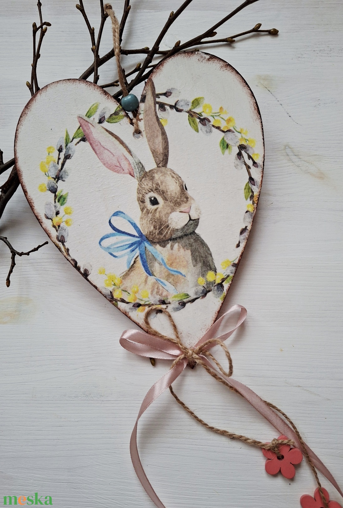 Nyuszis szívtábla- tavaszi dekoráció, húsvéti dísz - otthon & életmód - dekoráció - fali és függő dekoráció - függődísz - Meska.hu