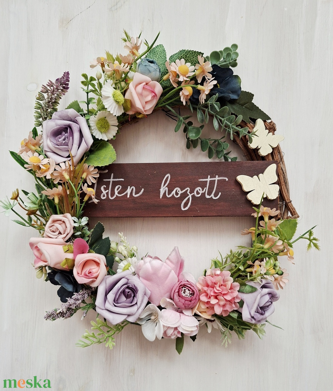 Tavaszi rét-  virágos koszorú, húsvéti kopogtató kézzel írott táblával- Azonnal vihető! - otthon & életmód - dekoráció - ajtó- és ablak dekoráció - ajtódísz & kopogtató - Meska.hu