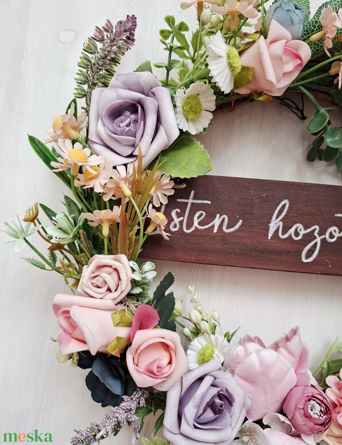 Tavaszi rét-  virágos koszorú, húsvéti kopogtató kézzel írott táblával- Azonnal vihető! - otthon & életmód - dekoráció - ajtó- és ablak dekoráció - ajtódísz & kopogtató - Meska.hu