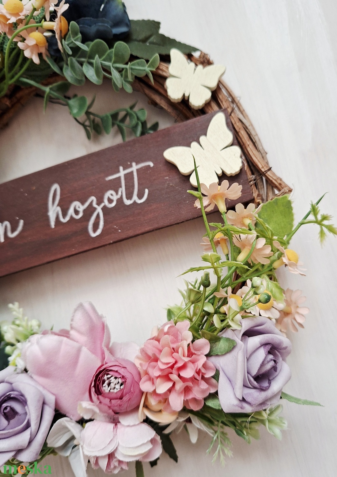 Tavaszi rét-  virágos koszorú, húsvéti kopogtató kézzel írott táblával- Azonnal vihető! - otthon & életmód - dekoráció - ajtó- és ablak dekoráció - ajtódísz & kopogtató - Meska.hu