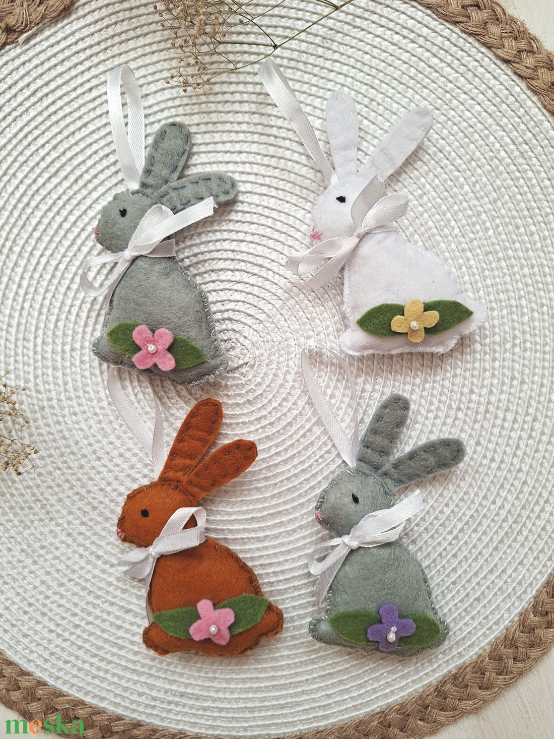 Húsvéti Nyuszik  - húsvéti, tavaszi dekoráció, barka díszek 4 db - ünnepi díszek, dekorációk - húsvéti díszek és dekorációk - húsvéti tojásfadíszek - Meska.hu