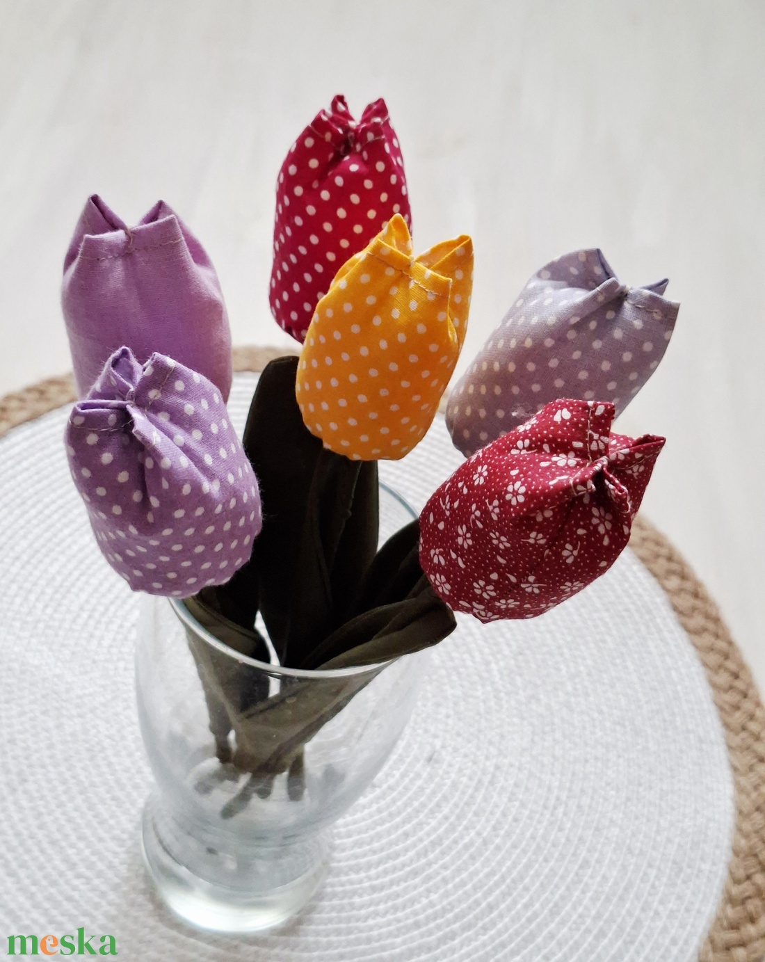 Színes, pöttyös tulipánok,  6db-os csokor, Azonnal vihető! - baba - mama - baba ágynemű - babatakaró, gyerek pléd - Meska.hu