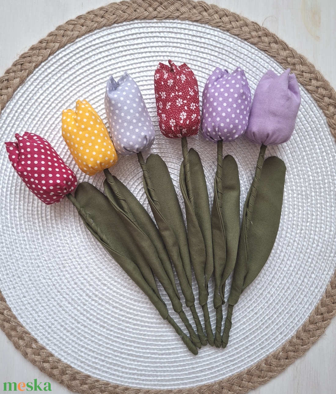 Színes, pöttyös tulipánok,  6db-os csokor, Azonnal vihető! - baba - mama - baba ágynemű - babatakaró, gyerek pléd - Meska.hu