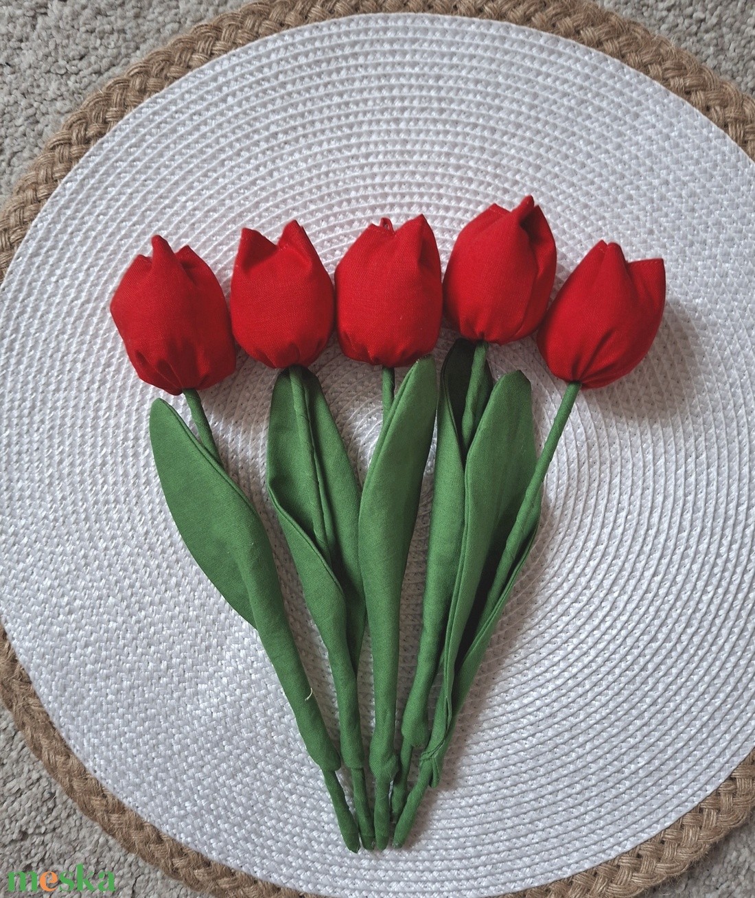 Piros tulipán csokor 5db-os,  Anyák napjára, lakásdekoráció - otthon & életmód - virágdekoráció - virágok - szálas virág - Meska.hu