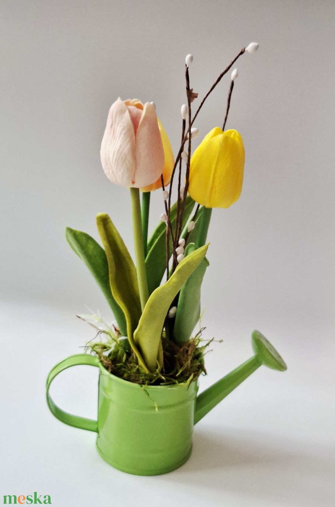 Tulipános kanna- tavaszi dekoráció, asztaldísz, húsvéti dísz - ünnepi díszek, dekorációk - húsvéti díszek és dekorációk - húsvéti asztaldíszek - Meska.hu