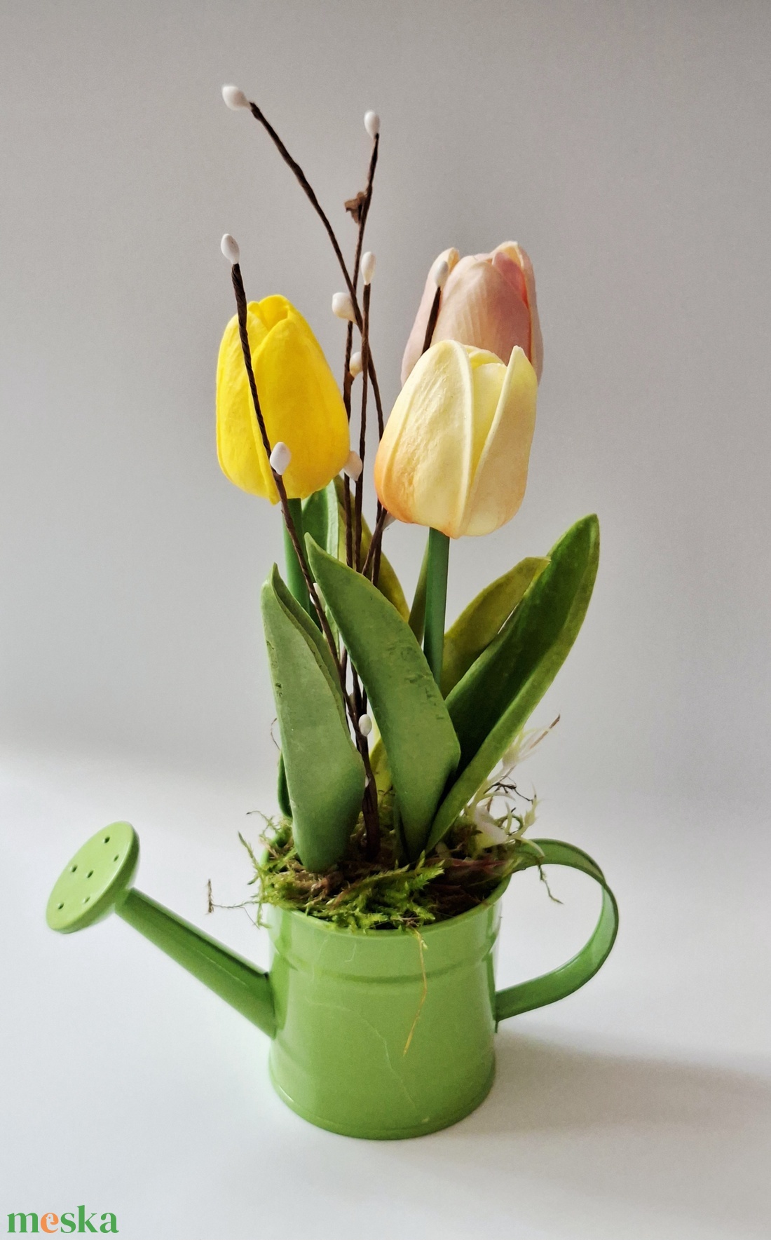 Tulipános kanna- tavaszi dekoráció, asztaldísz, húsvéti dísz - ünnepi díszek, dekorációk - húsvéti díszek és dekorációk - húsvéti asztaldíszek - Meska.hu