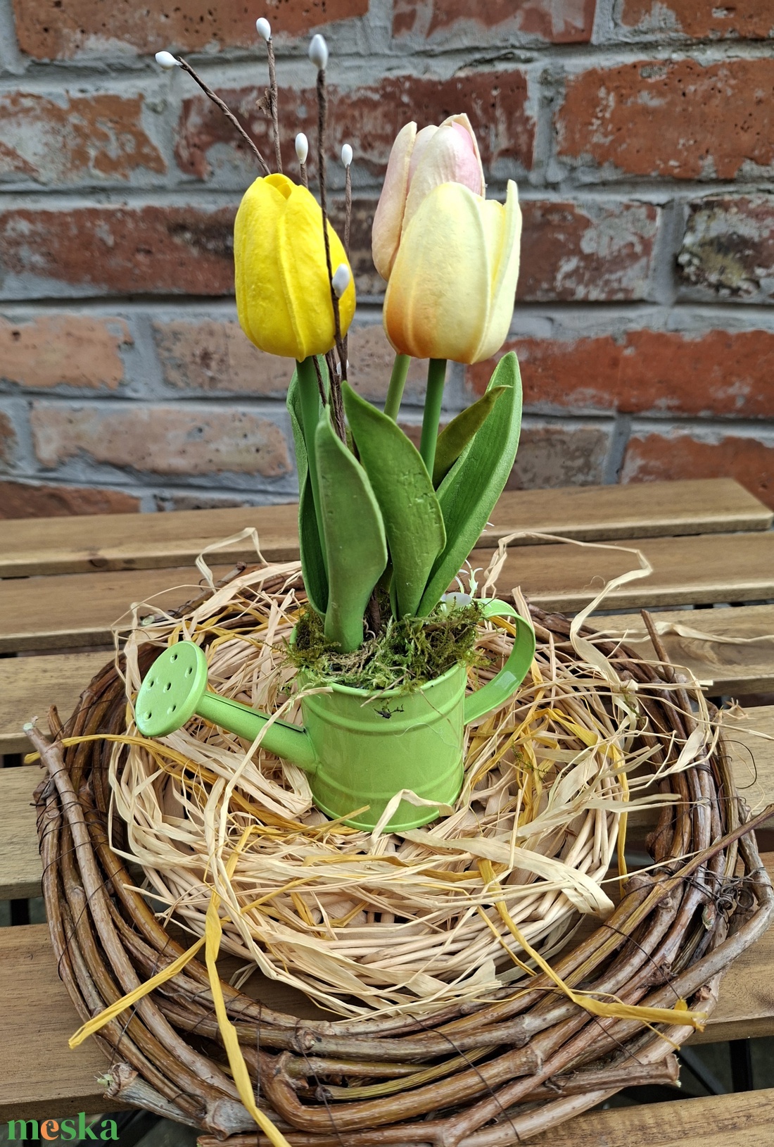 Tulipános kanna- tavaszi dekoráció, asztaldísz, húsvéti dísz - ünnepi díszek, dekorációk - húsvéti díszek és dekorációk - húsvéti asztaldíszek - Meska.hu
