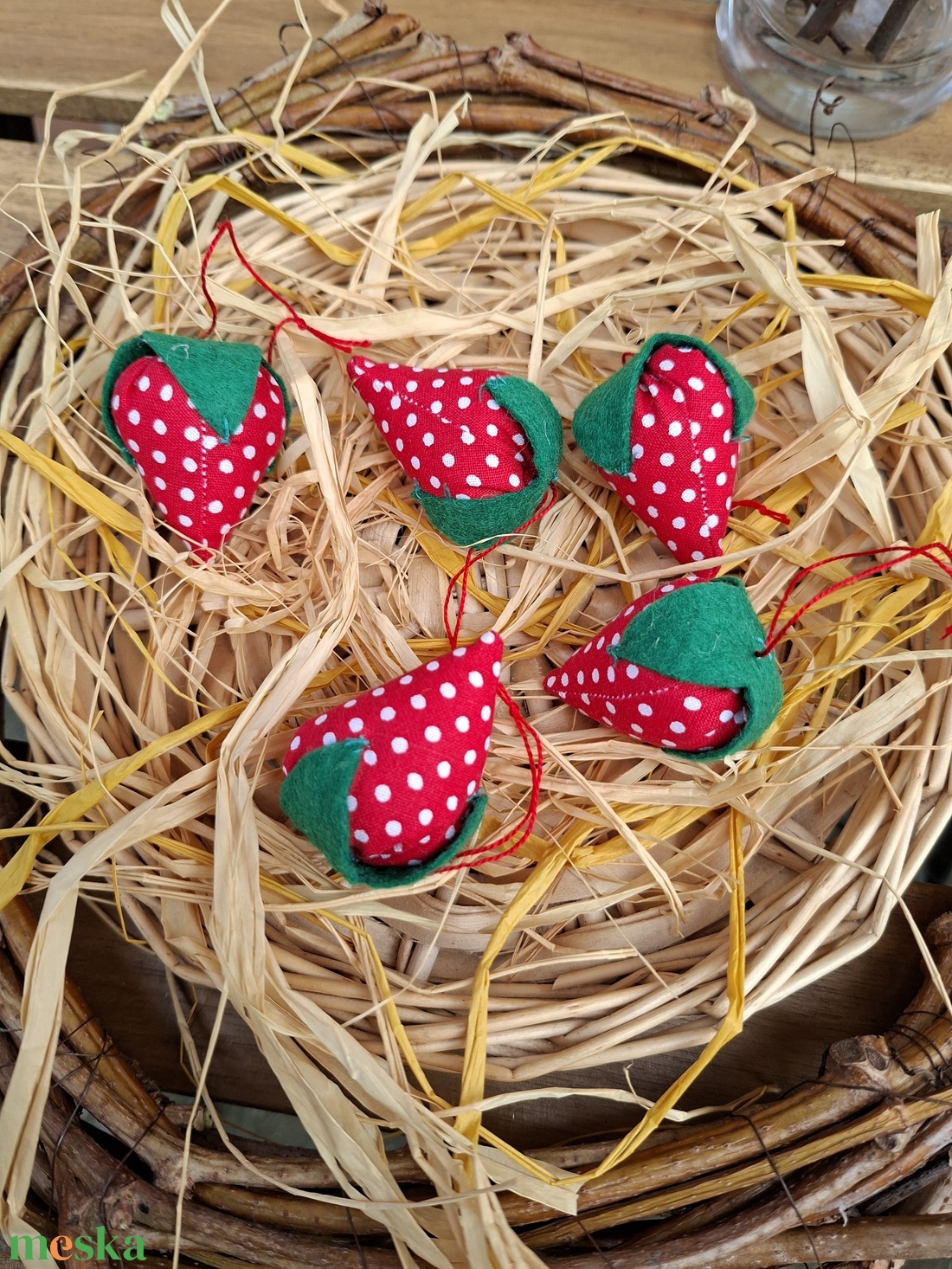 Szamócák, eprek 5db tavaszi dekoráció - ünnepi díszek, dekorációk - húsvéti díszek és dekorációk - húsvéti asztaldíszek - Meska.hu