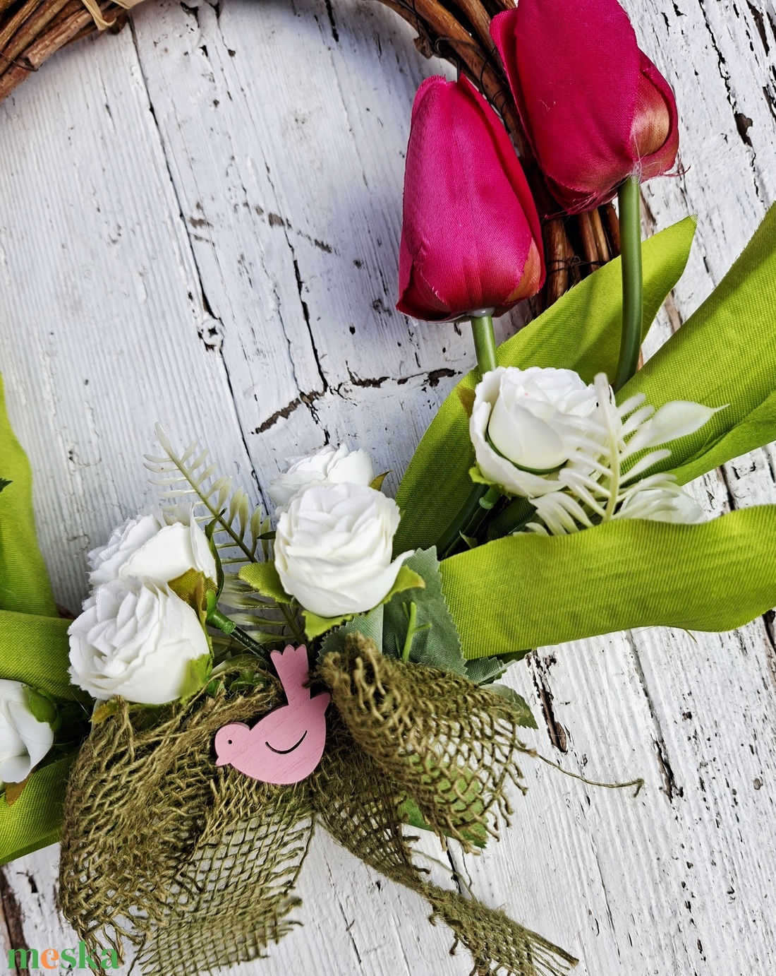 Tavaszi pink tulipán koszorú, tavaszi ajtódísz, húsvéti dekoráció, kopogtató - otthon & életmód - dekoráció - ajtó- és ablak dekoráció - ajtódísz & kopogtató - Meska.hu