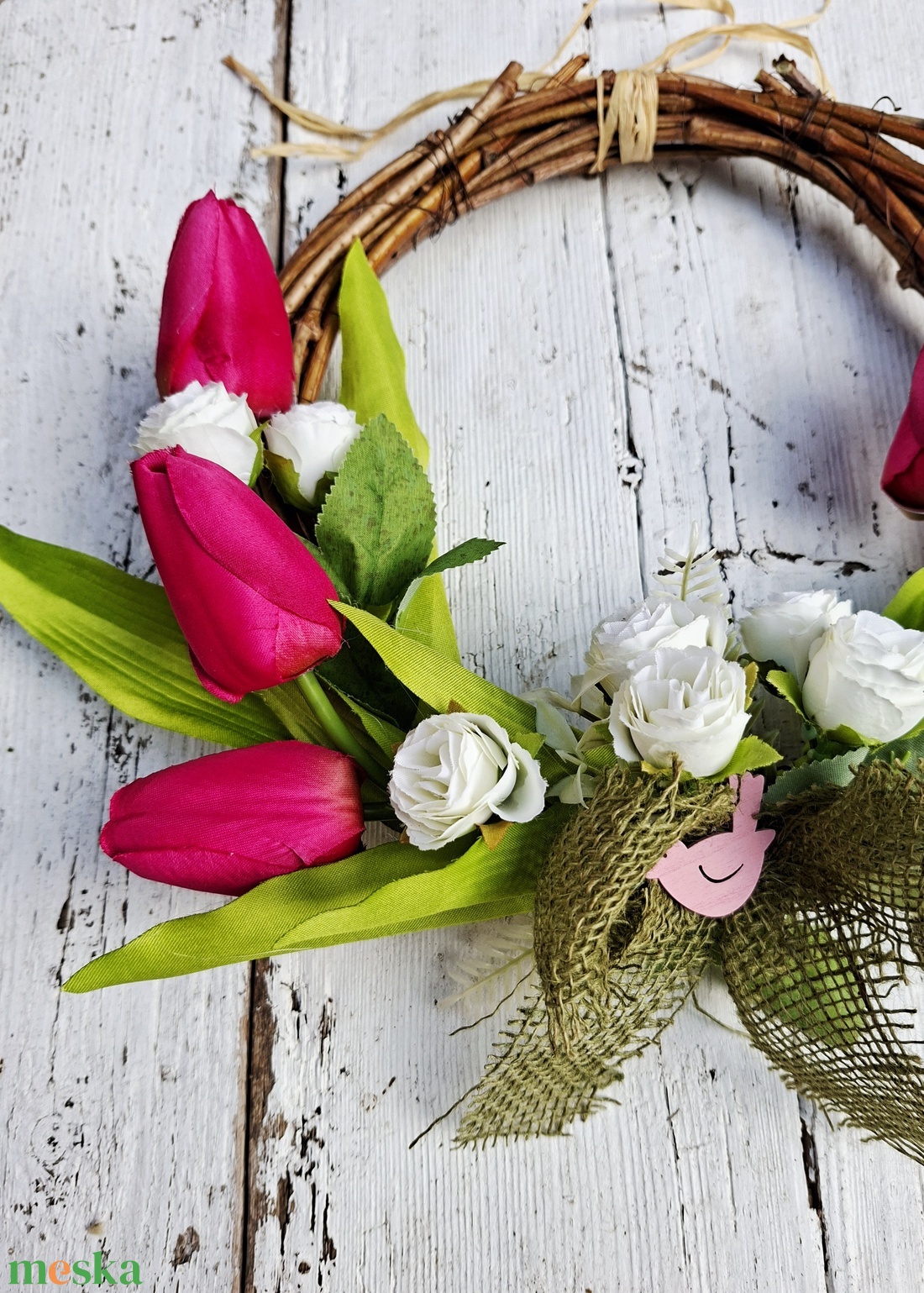 Tavaszi pink tulipán koszorú, tavaszi ajtódísz, húsvéti dekoráció, kopogtató - otthon & életmód - dekoráció - ajtó- és ablak dekoráció - ajtódísz & kopogtató - Meska.hu