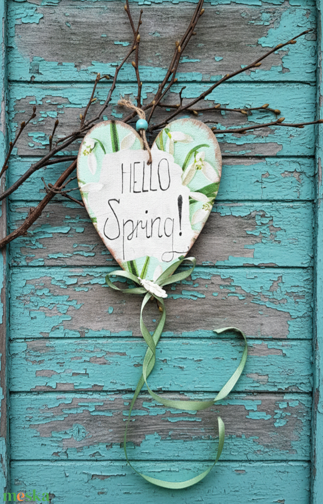 Hóvirágos tavaszi hangulatú faszív, ajtódísz, függődísz - otthon & életmód - dekoráció - fali és függő dekoráció - függődísz - Meska.hu