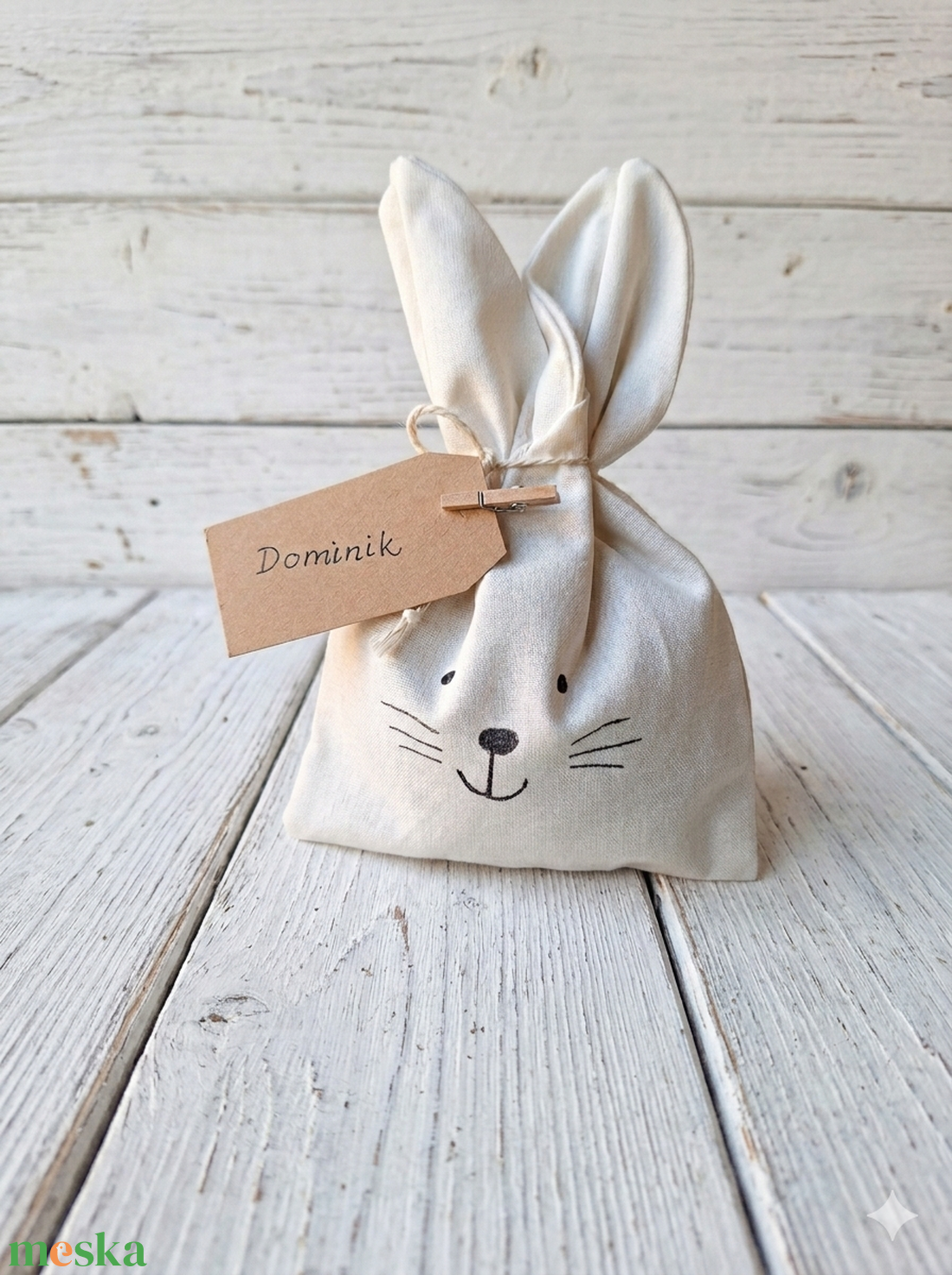 Névre szóló nyuszi szütyő pénzátadó, ajándéktáska húsvétra - ünnepi díszek, dekorációk - húsvéti díszek és dekorációk - húsvéti ajándékátadó - Meska.hu