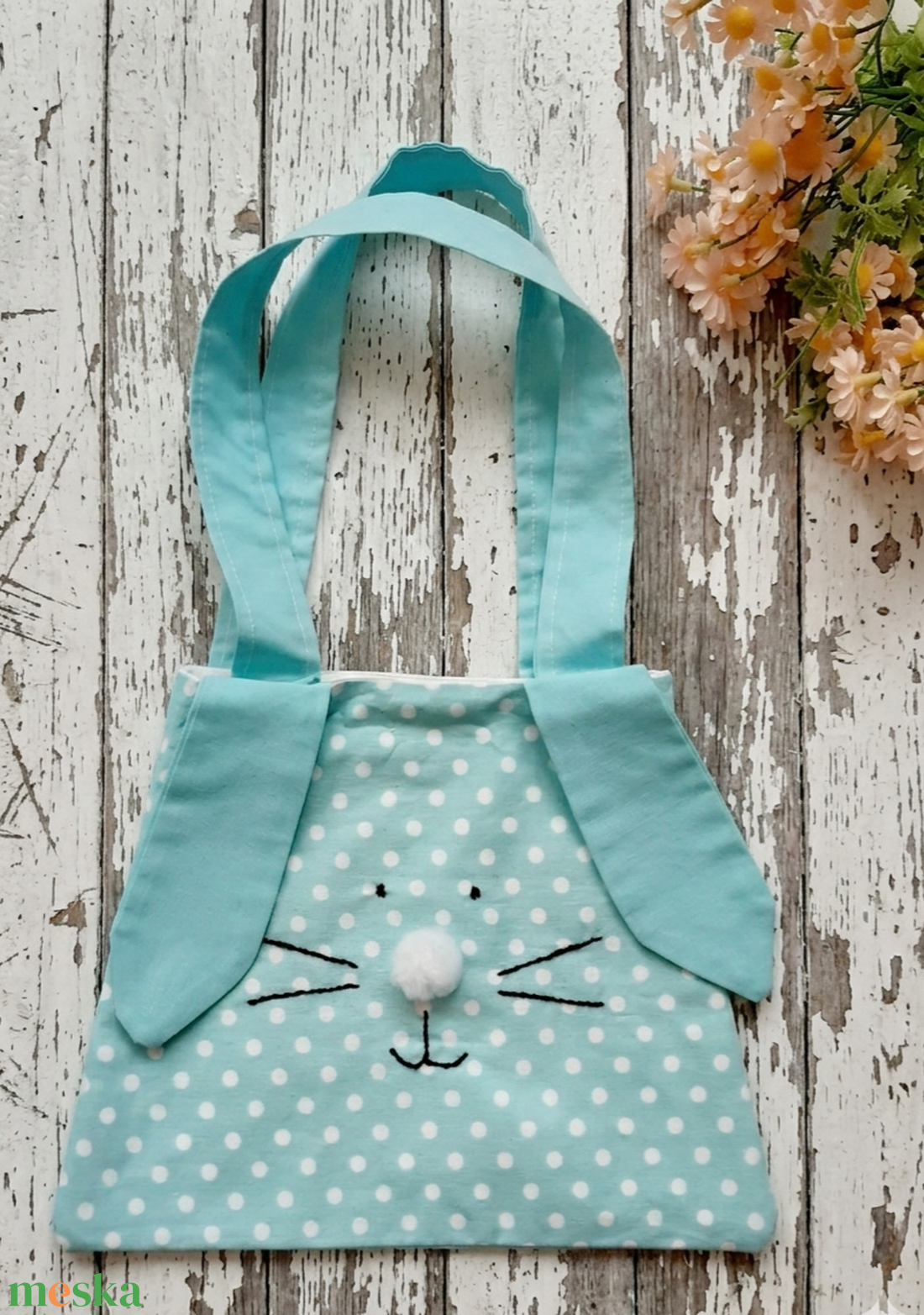 Tapsifüles- Menta Nyuszi táska, gyerektáska, tojásgyűjtő táska, húsvétra,  játéknak Rendelhető - ünnepi díszek, dekorációk - húsvéti díszek és dekorációk - húsvéti ajándékátadó - Meska.hu