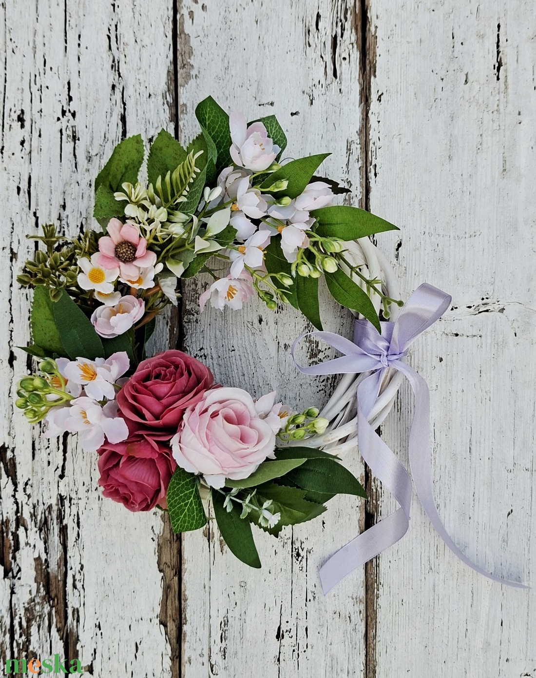 Romantikus virágos tavaszi, nyári koszorú, dekoráció- Azonnal vihető! - ünnepi díszek, dekorációk - húsvéti díszek és dekorációk - húsvéti ajtódísz, kopogtató - Meska.hu